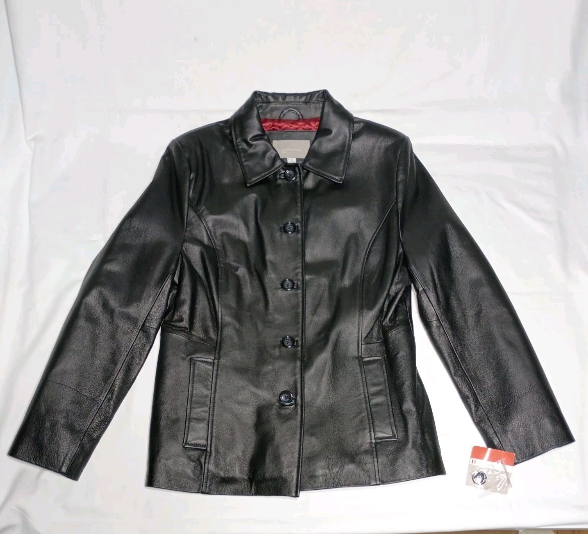 NWT – Croft & Barrow Ladies Black Leather Jacket MidLength Spread Collar Size M