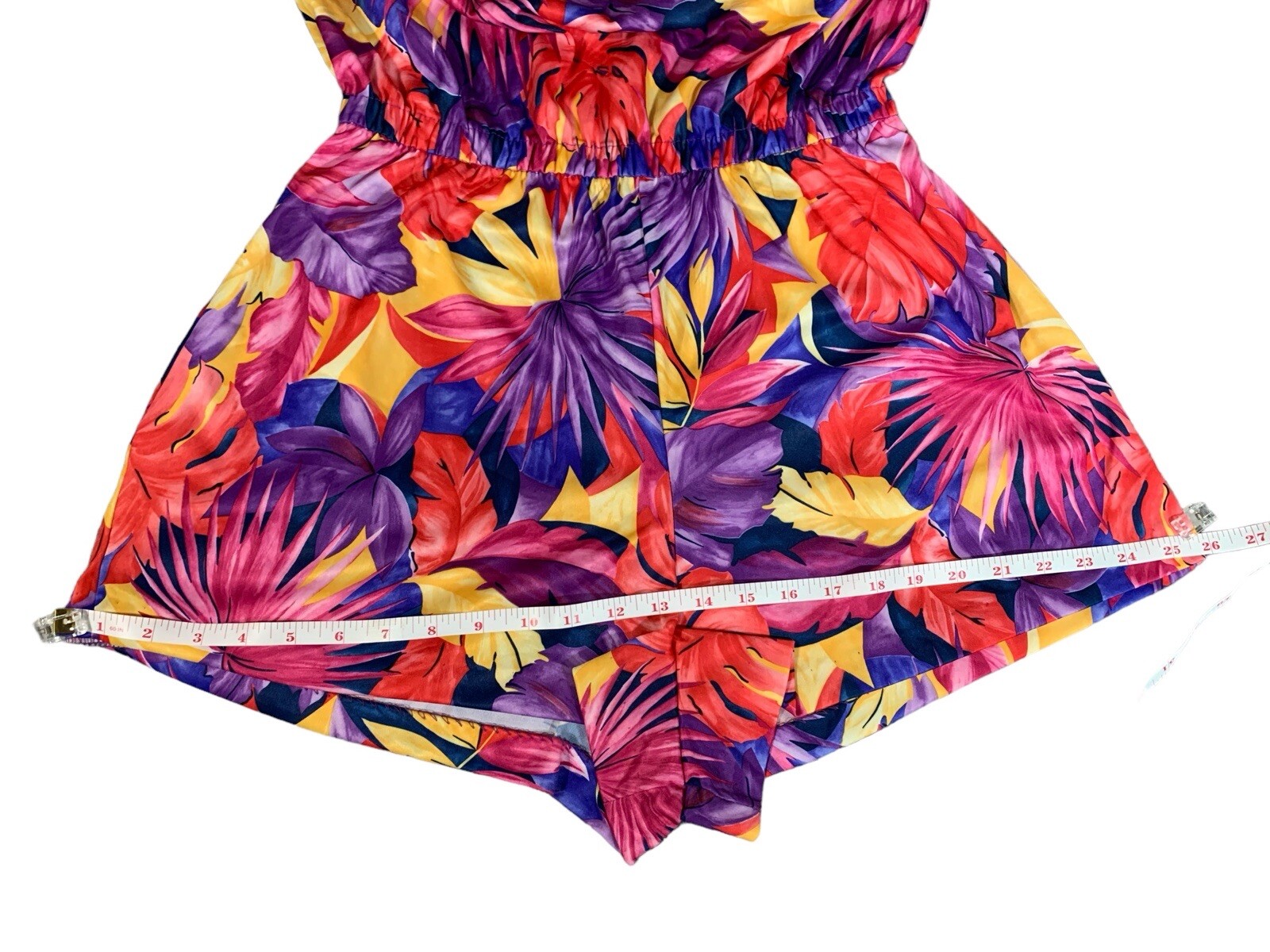 Granada Vintage 70’s Colorful Tropical Palm Leaf Print Strapless Short Romper