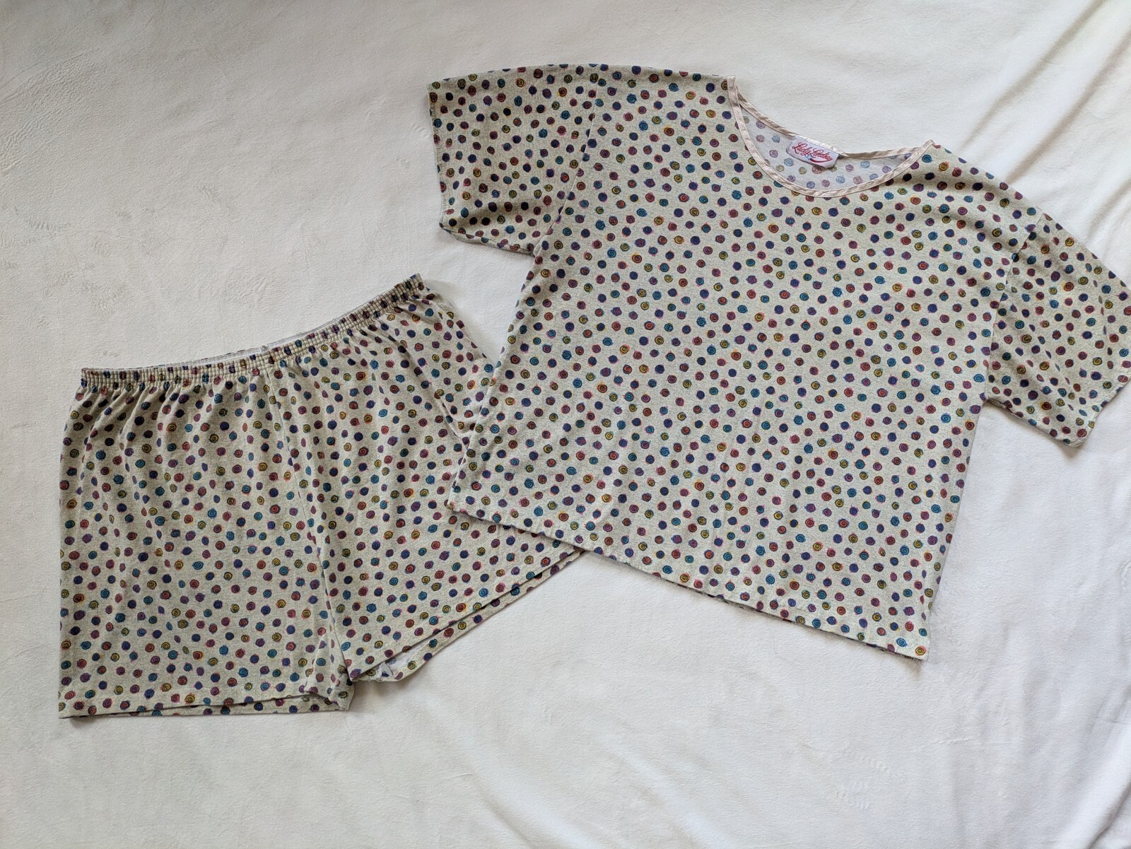 Vintage Single Stitch Short PJs Set Lady Lindsay Rainbow Swirls Women’s M