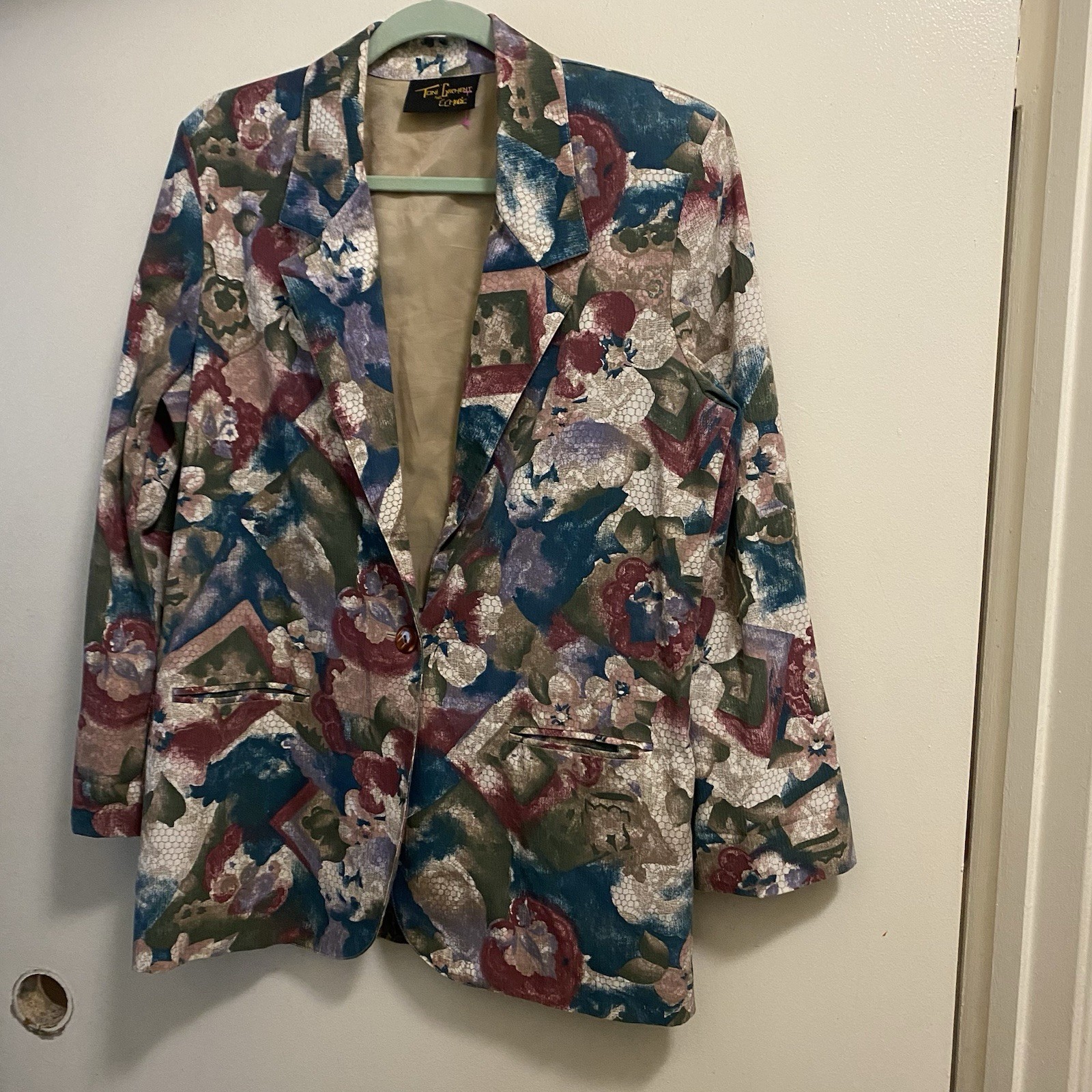 Vintage Toni Garment CC Magic Blazer Jacket L 42” Jewel Tone Watercolor Print
