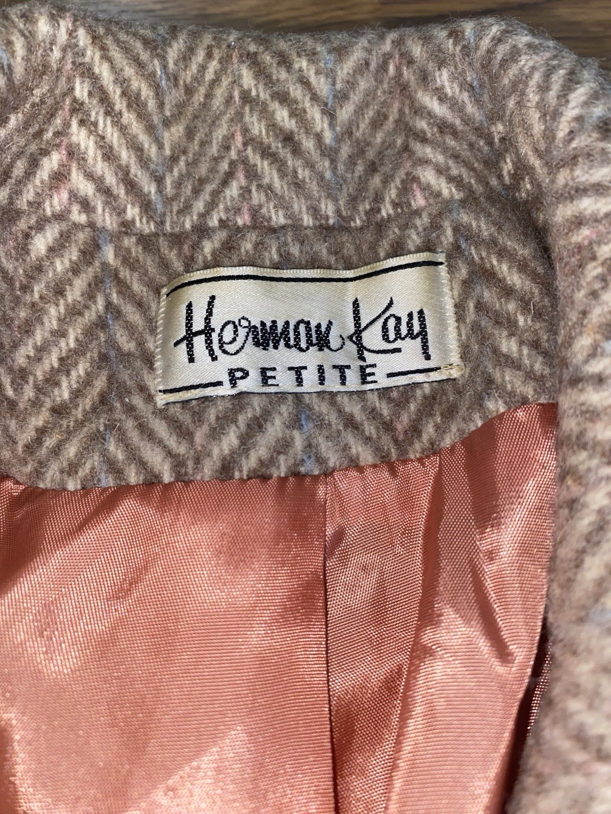 Vintage 80s Herman Kay Petite Womens Beige Wool Blazer Size Large