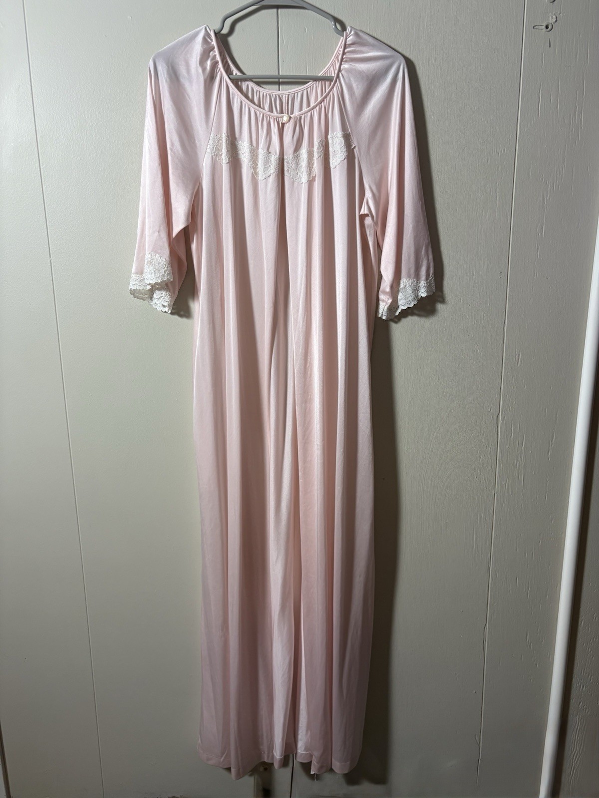 PM by Phil Maid Pink Maid Long Robe S Lace Trim Vtg Bridal Bridesmaid 70s 80s