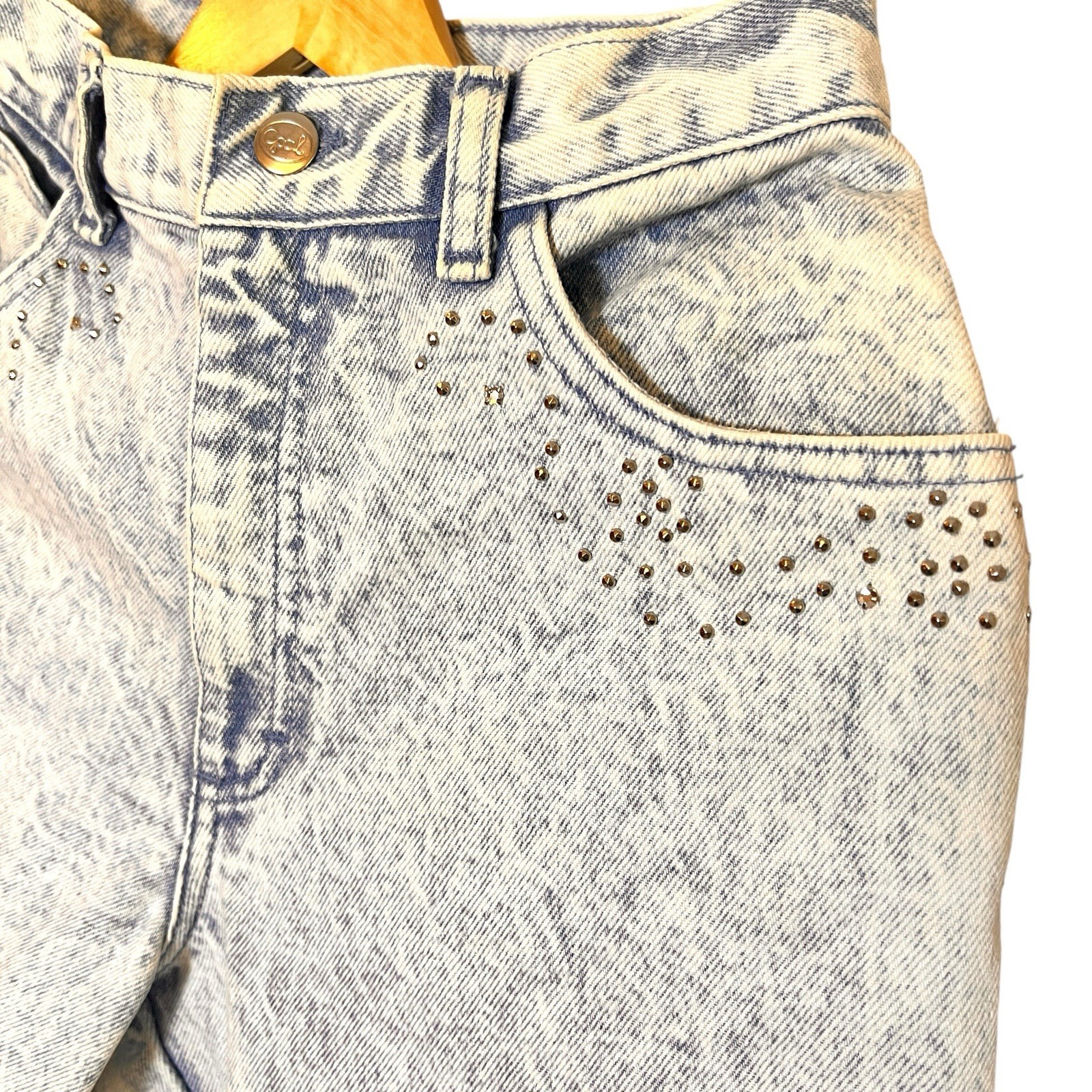 Vintage 80s Lorraine Wardy Acid Wash Studded Tapered Mom Jeans USA XS Denim