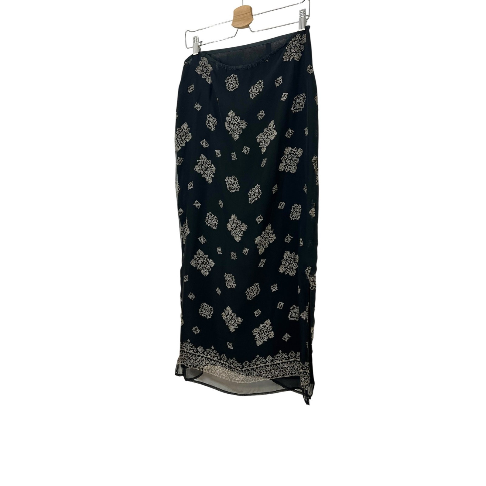Vintage 90s New York City Design Co 100% Silk Skirt Black Geometric Womens M