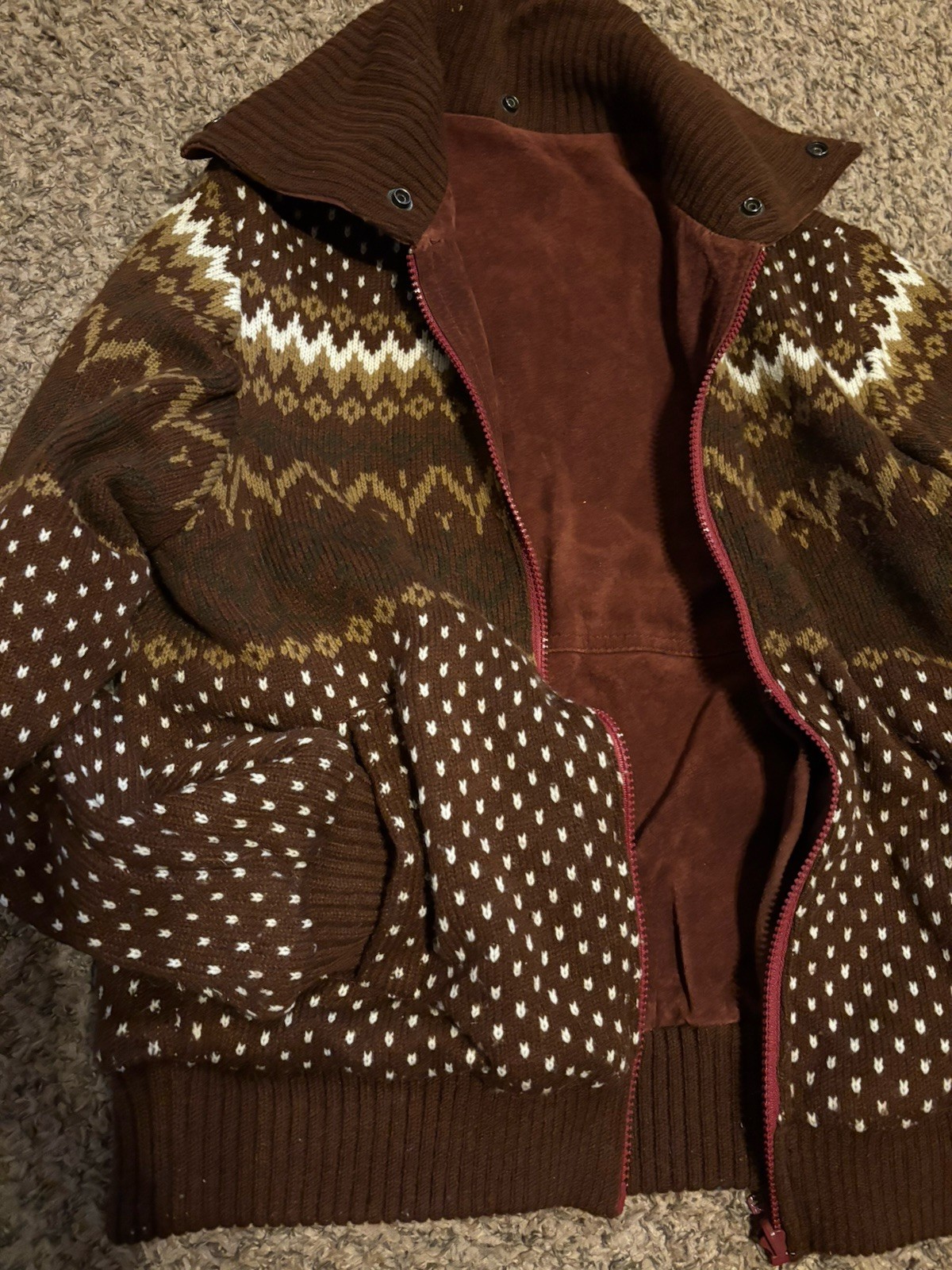 VTG Carlisle Couture Reversible Burgundy Leather/sweaterJacket