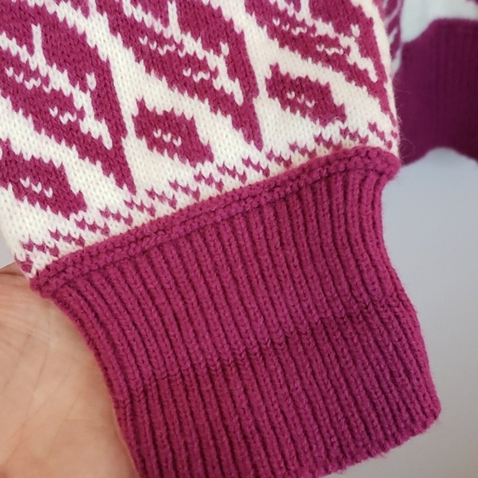 Vtg 90s Fashion Formulas Knit Purple Plum White Sweater Stripe, Leaf Design, Sm
