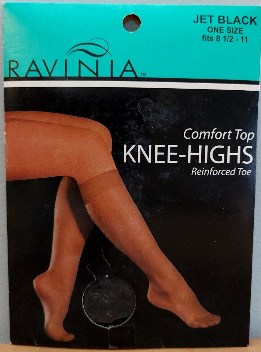 Vintage Pantyhose Ravinia Knee High Comfort Top Color Jet Black One Size BSDR1
