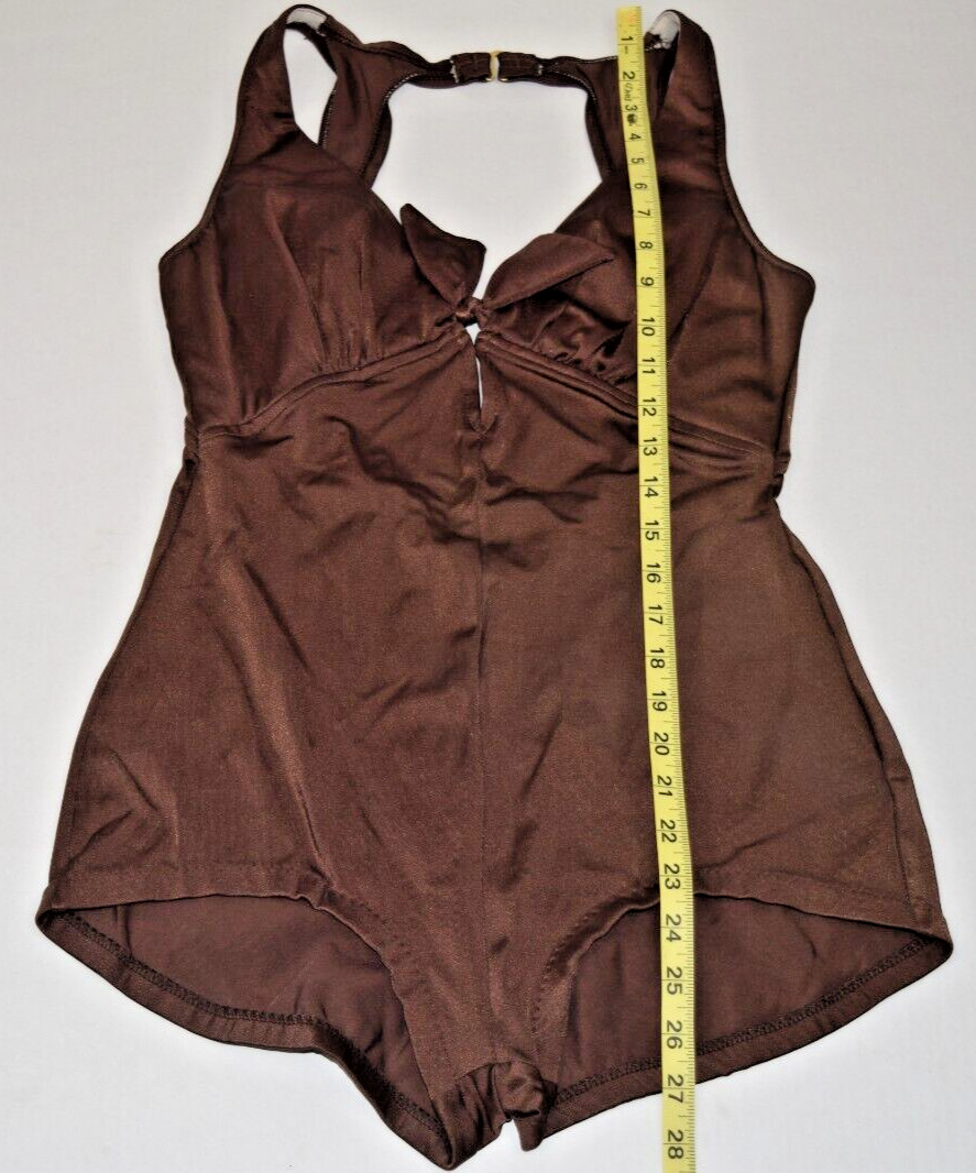 Swimsuit VTG 50s 60s Cole of California Silky Chocolate Brown Back Clasp Sz S/M