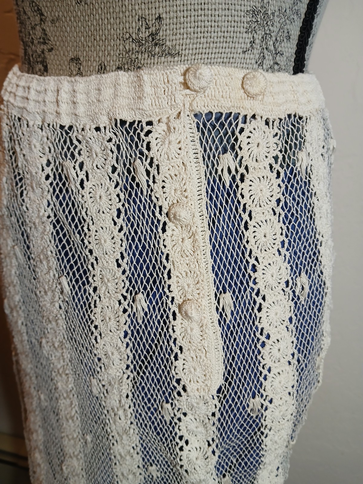 Vintage Hand Crochet Ivory Cotton Lace Skirt