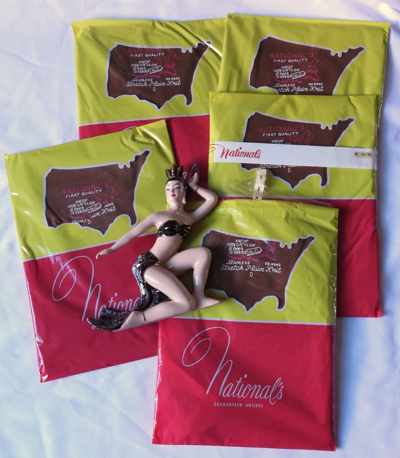 #2 LOT 5 Pair NIP Vtg Nationals RHT Sheer 15d SEAMLESS Stretch STOCKINGS sz D