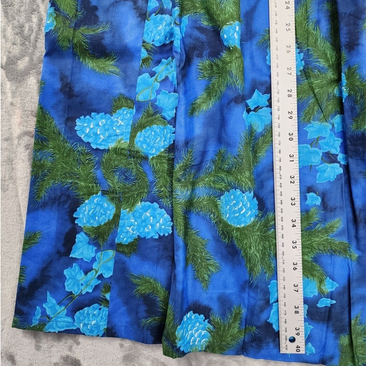 Vintage 40s 50s VIP Fabrics Skirt Womens S Blue Green Floral Pleated Maxi Zip
