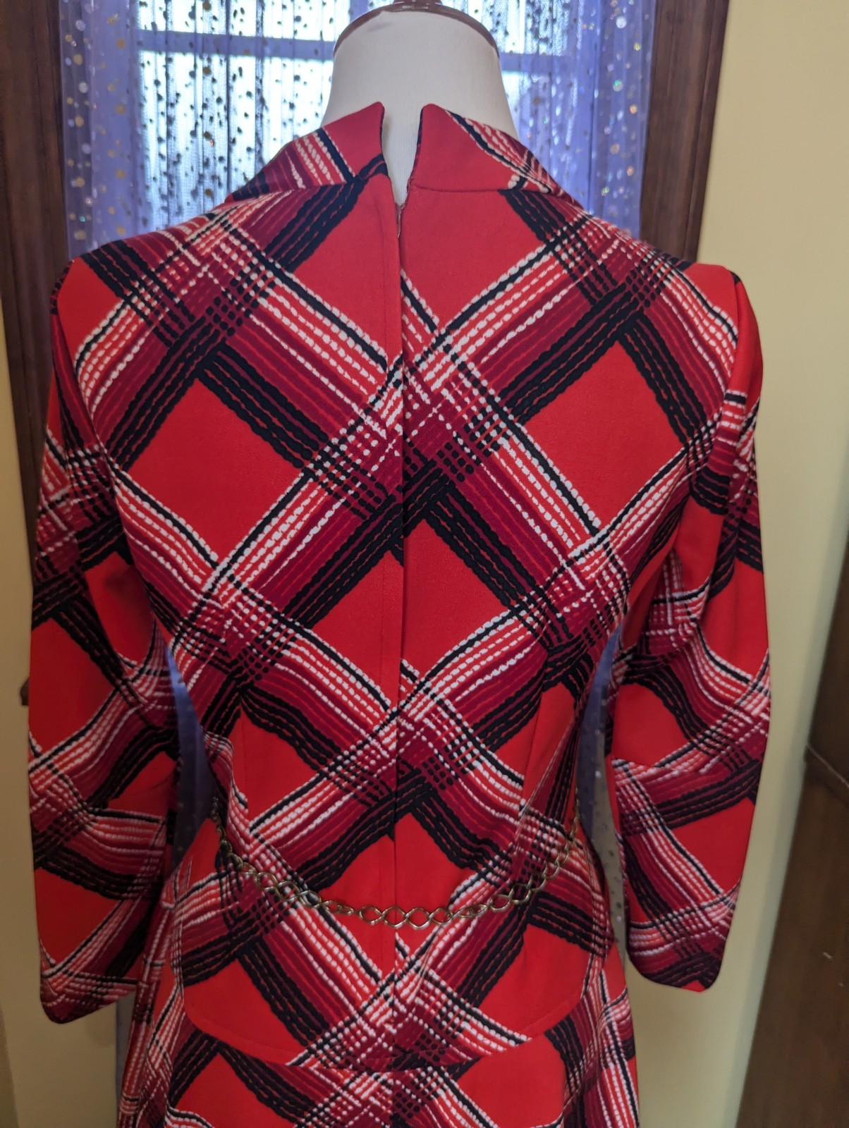 Vintage 70’s Mod Schoolgirl Red Plaid It’s Better Polyester Knit Mini Dress S/M