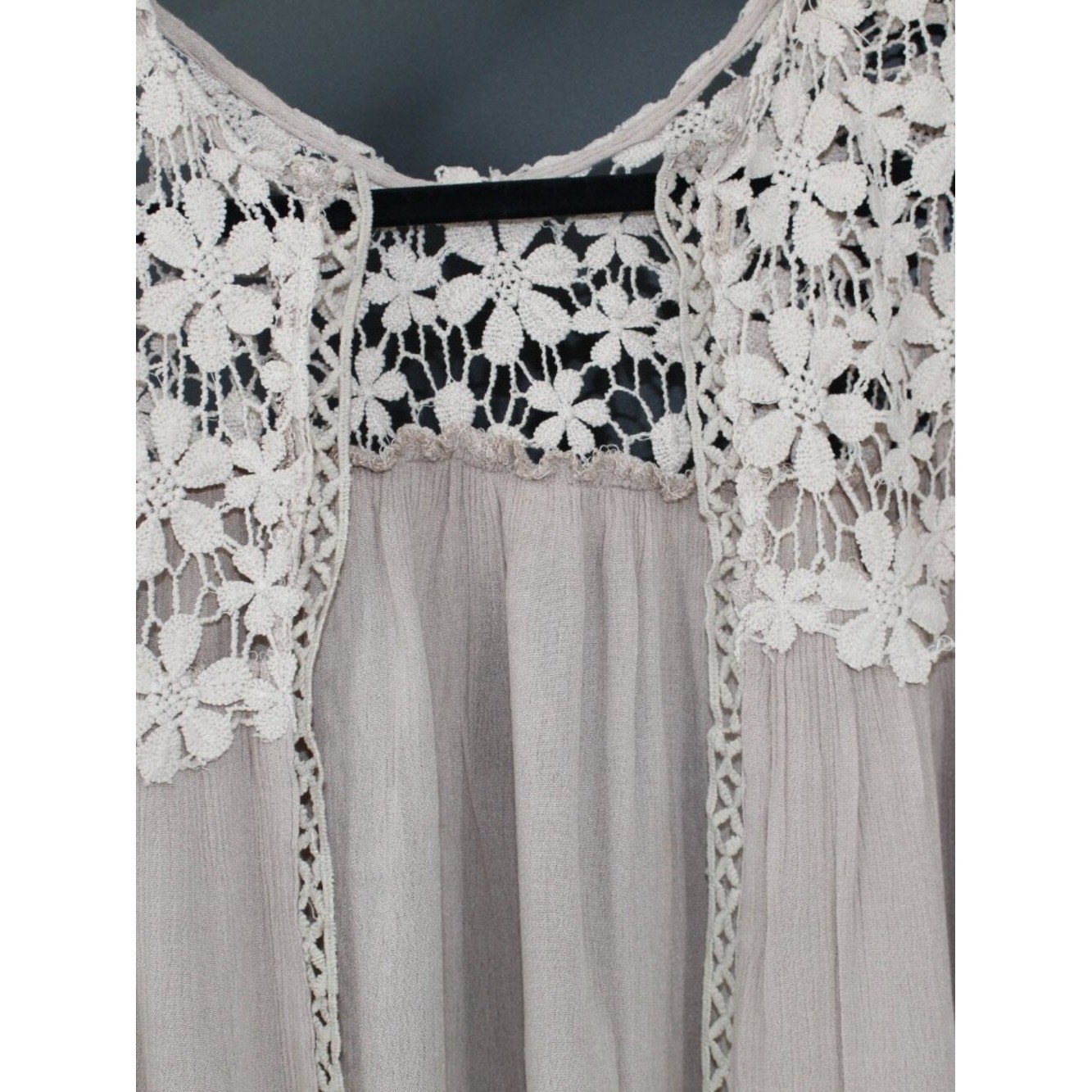 LACE TANK OPEN FRONT M/L VINTAGE COTTAGECORE BOHO CHIC OATMEAL