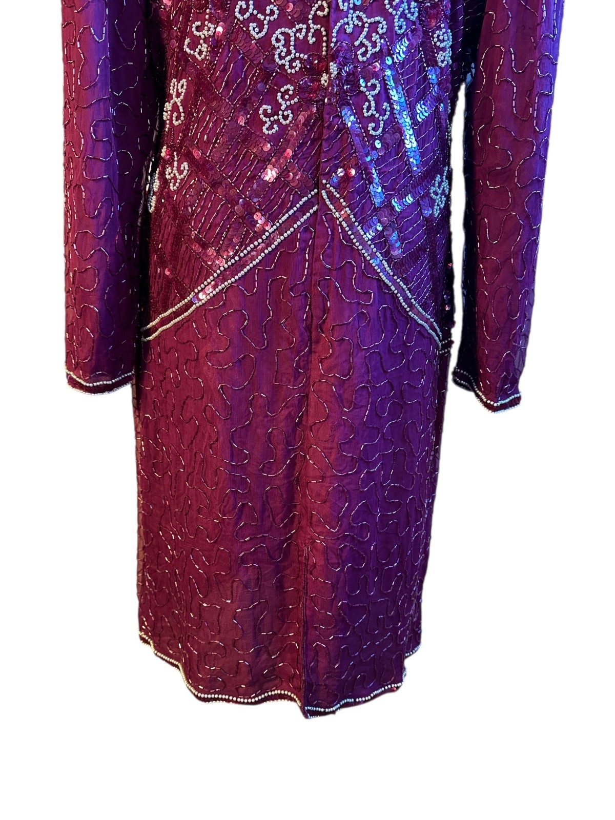 Sweelo Vintage Heavily Sequin Beaded Sheath Evening Event Holiday Dress XL 12-14