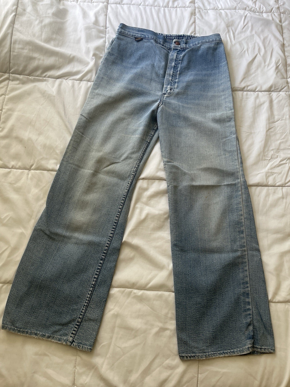 Vintage 70s Wrangler Flared Sanforized Bellbottom Jeans 27×27 Faded Western USA