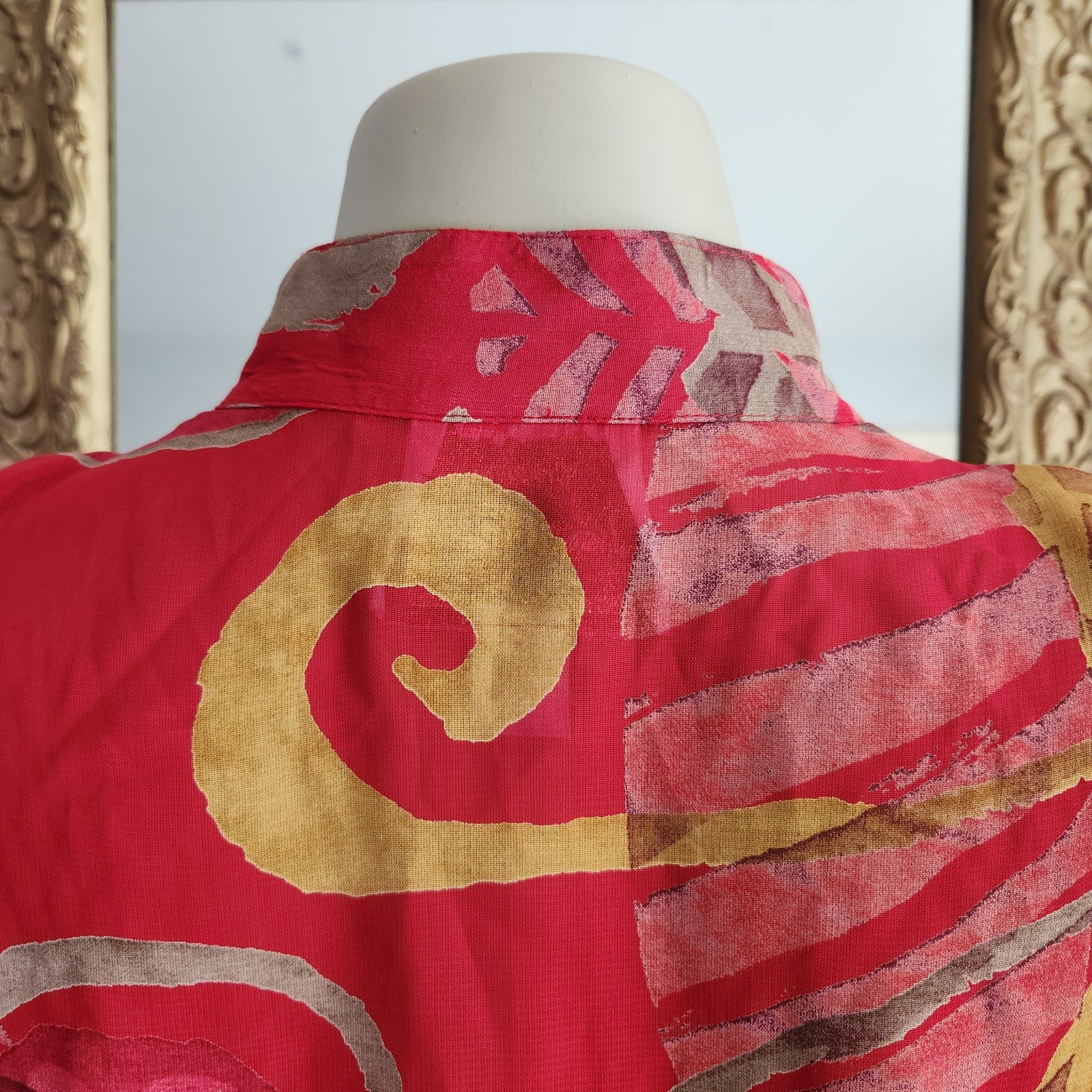 Vintage Y2K Joseph Ribkoff Red Tunic Brown Graphic Art To Wear Boho Size 10