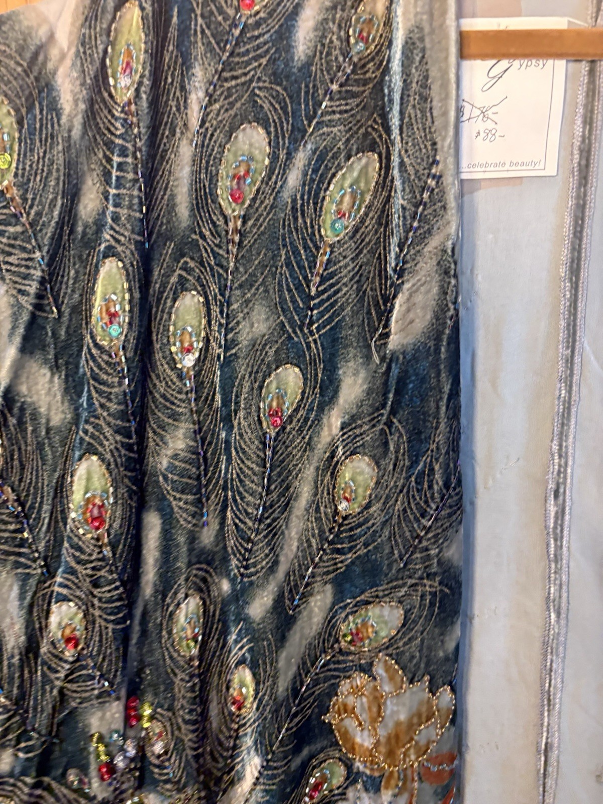 Kimono Duster Jacket Peacock Floral Velvet Beaded Burnout Coverup OS L/XL/1X/2X