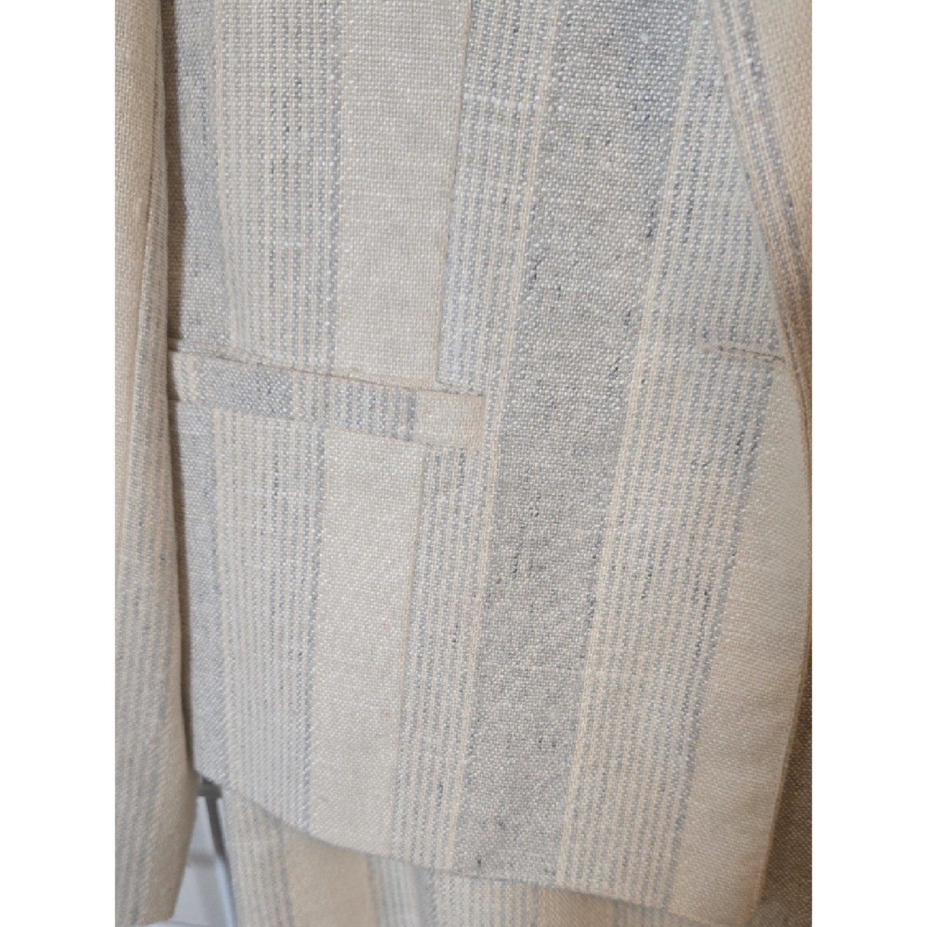ROYCE LTD NY Vintage Cream and Light Gray Blue Striped Skirt Suit Set 10 NWT
