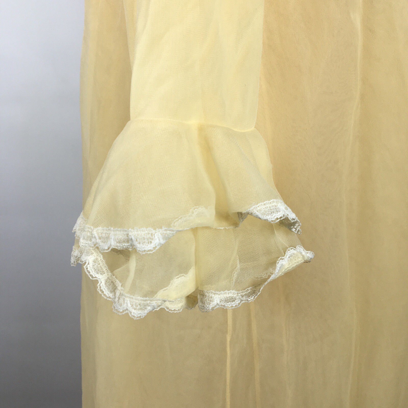 Vtg 60s Worth Chiffon Robe Ruffle Babydoll Sweep Lingerie Nightgown Wedding S
