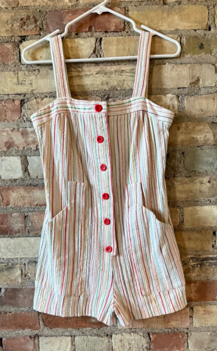 VTG 70s PBJ by Jerell Candy Striped Button Front Disco Beach Romper – Size 11