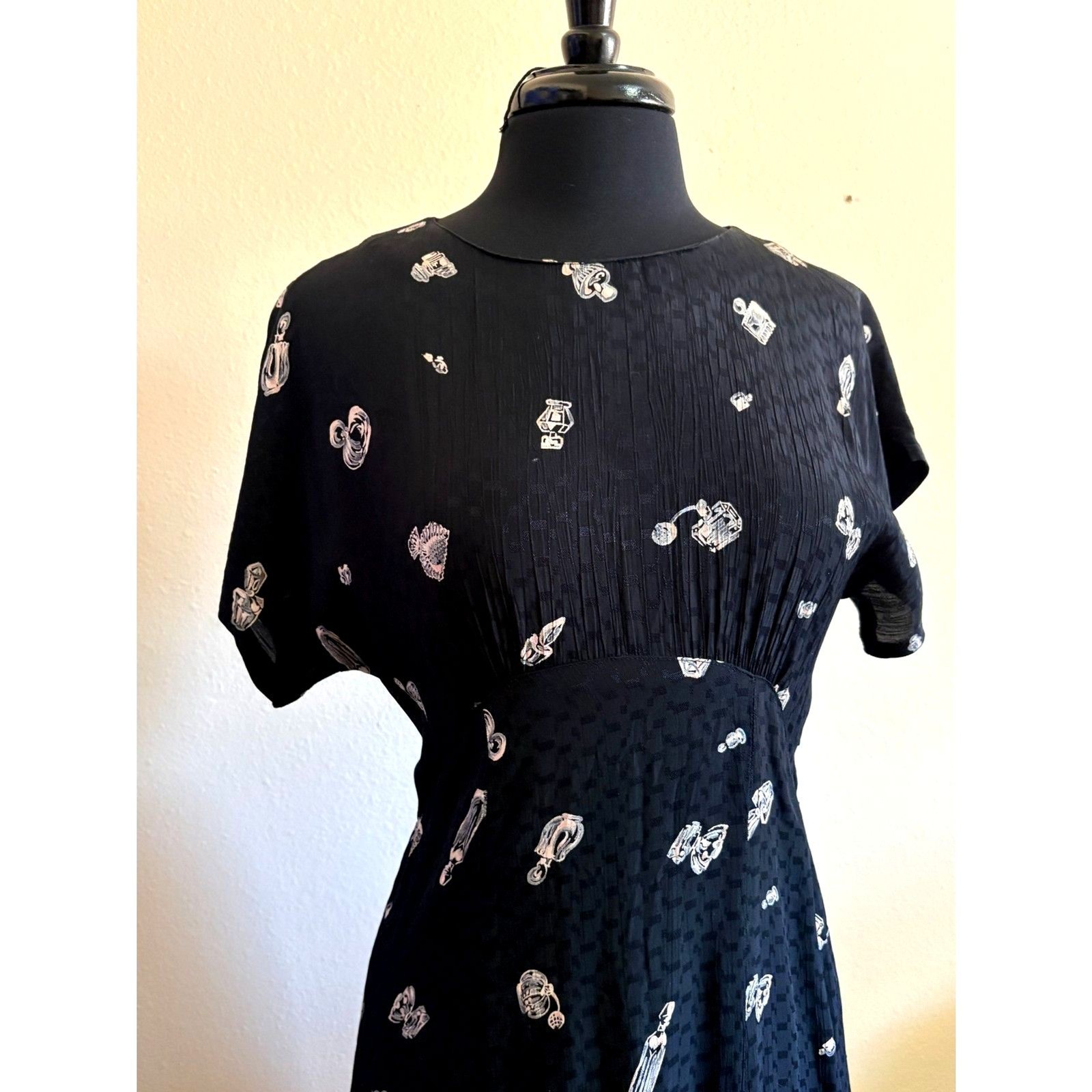 90s Midi Perfume Bottle Slinky Midi Dress Empire Waist US 4 Medium