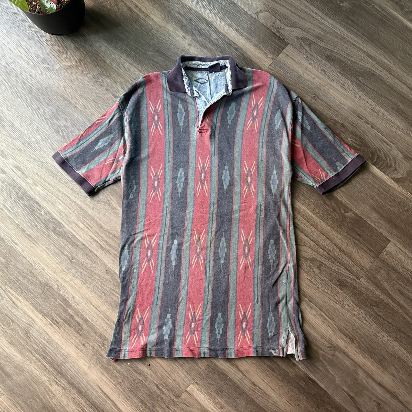 Boho Vintage 90’s Aztec Polo Dress Medium/Large Hippie Bohemian Grunge
