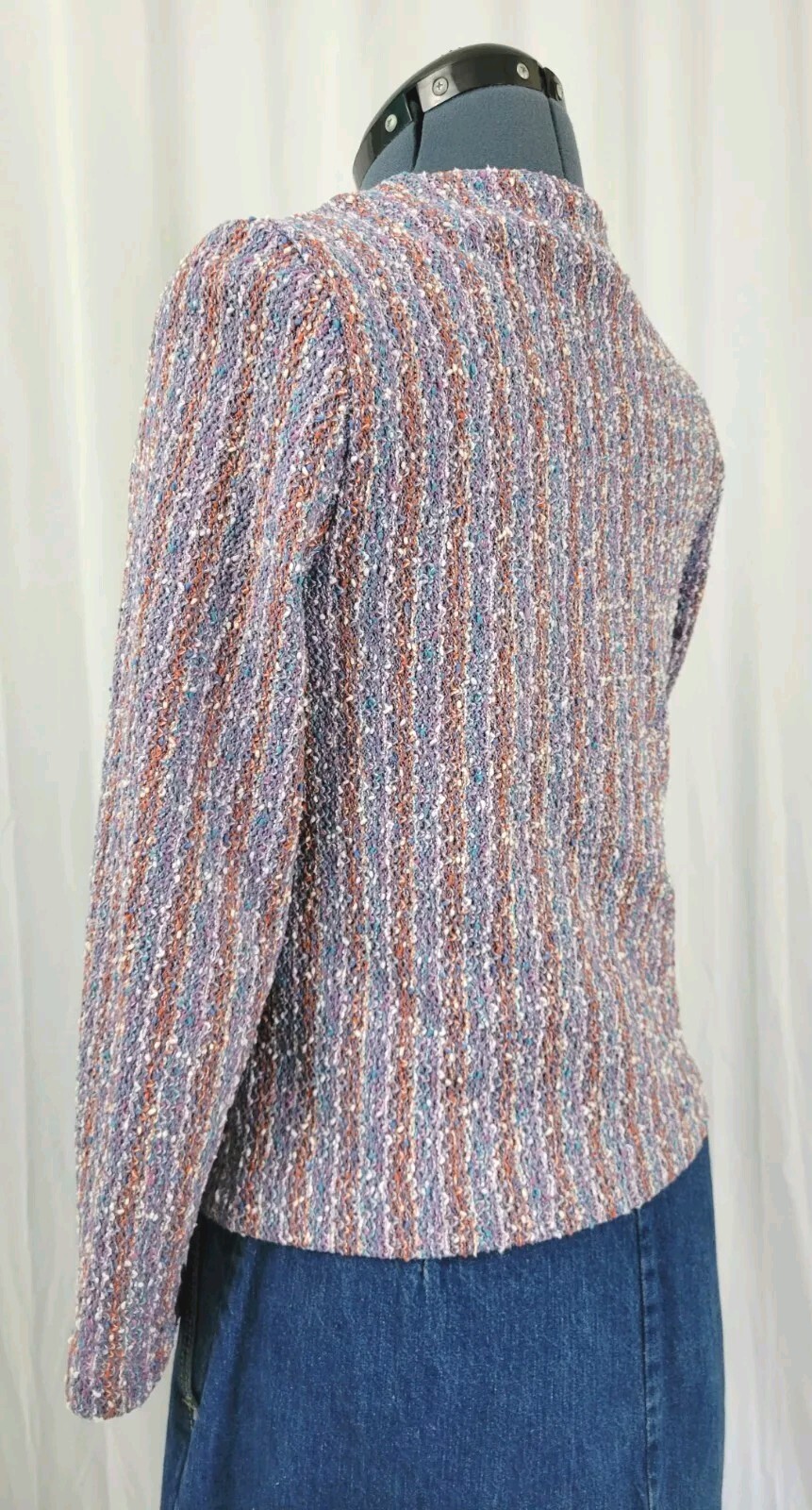 Vintage Unlined Striped Cardigan in Purple/Tan/Blue/White Size XS?