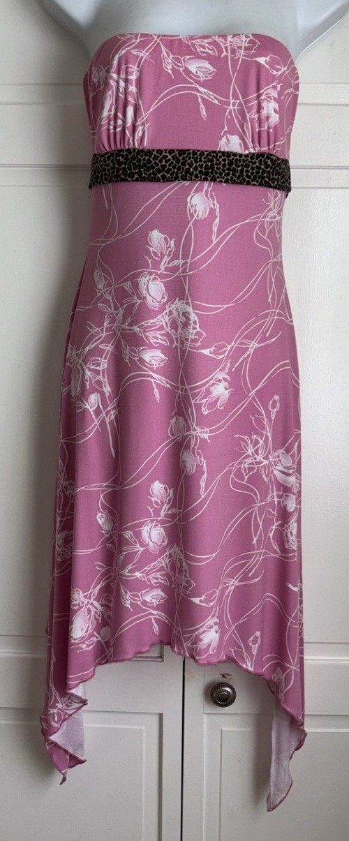 Vintage 90s Y2K PS PerSeption Pink Floral Asymmetrical Strapless Empire Dress SM