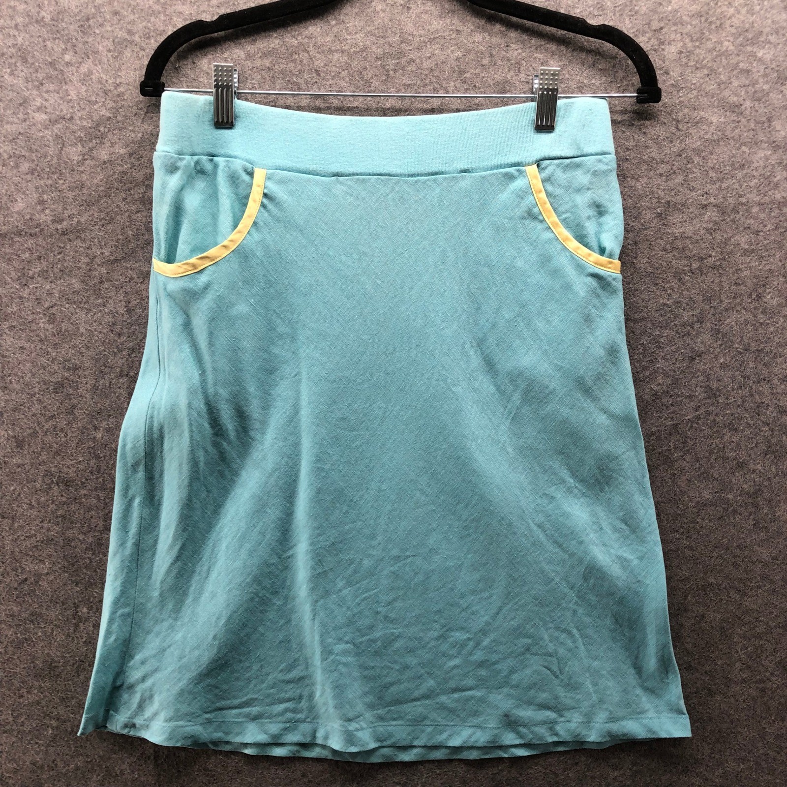 Vintage Y2K Martha B 100% Linen Skirt Size 4 Aqua Knee Length Pull On Low Rise