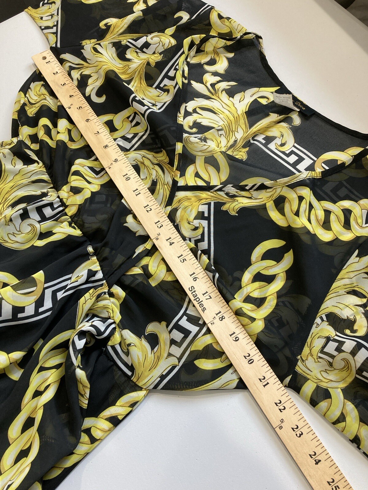 Vintage Sexy Diva Women Black Yellow Sheer Long sleeves Maxi Dress Size Medium