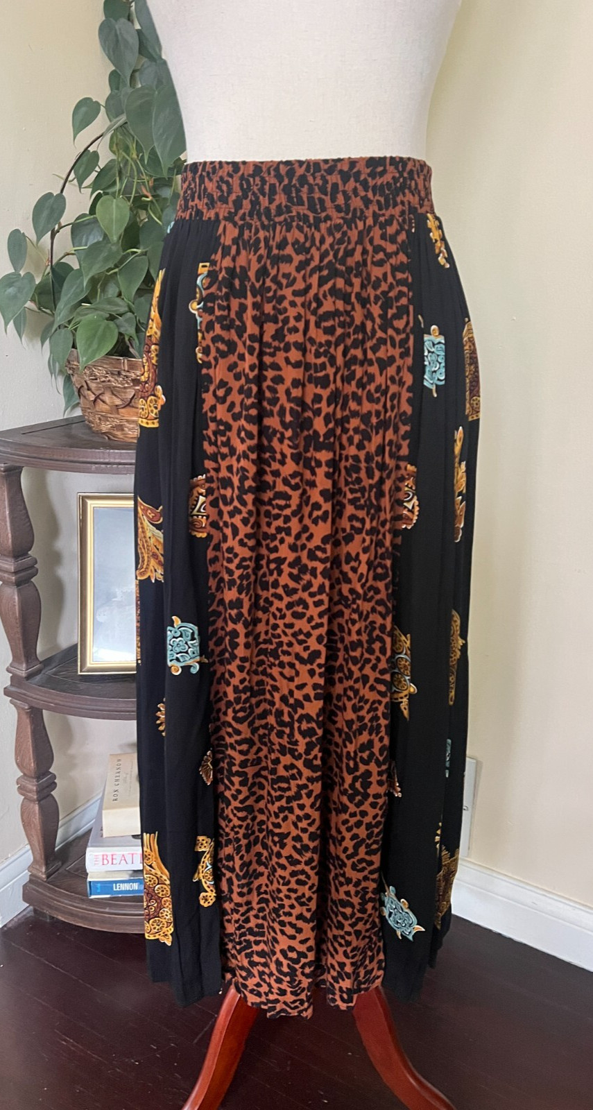 Vintage Ms Interpret New York Top and Skirt Set sz L Black Animal Print