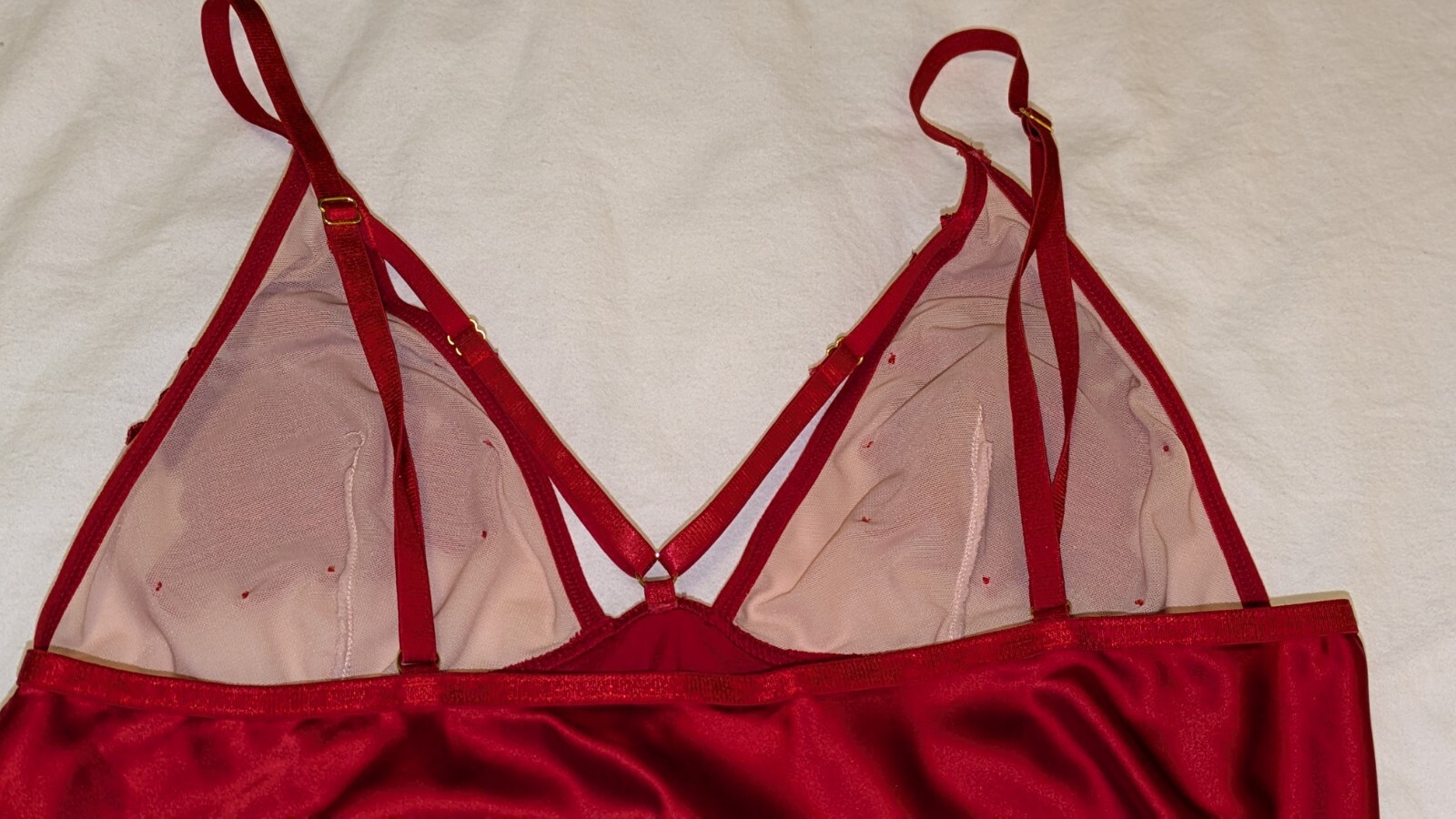 Hustler Sexy Chemise Size M Red Satin Mesh Cups w/ Harness Detail