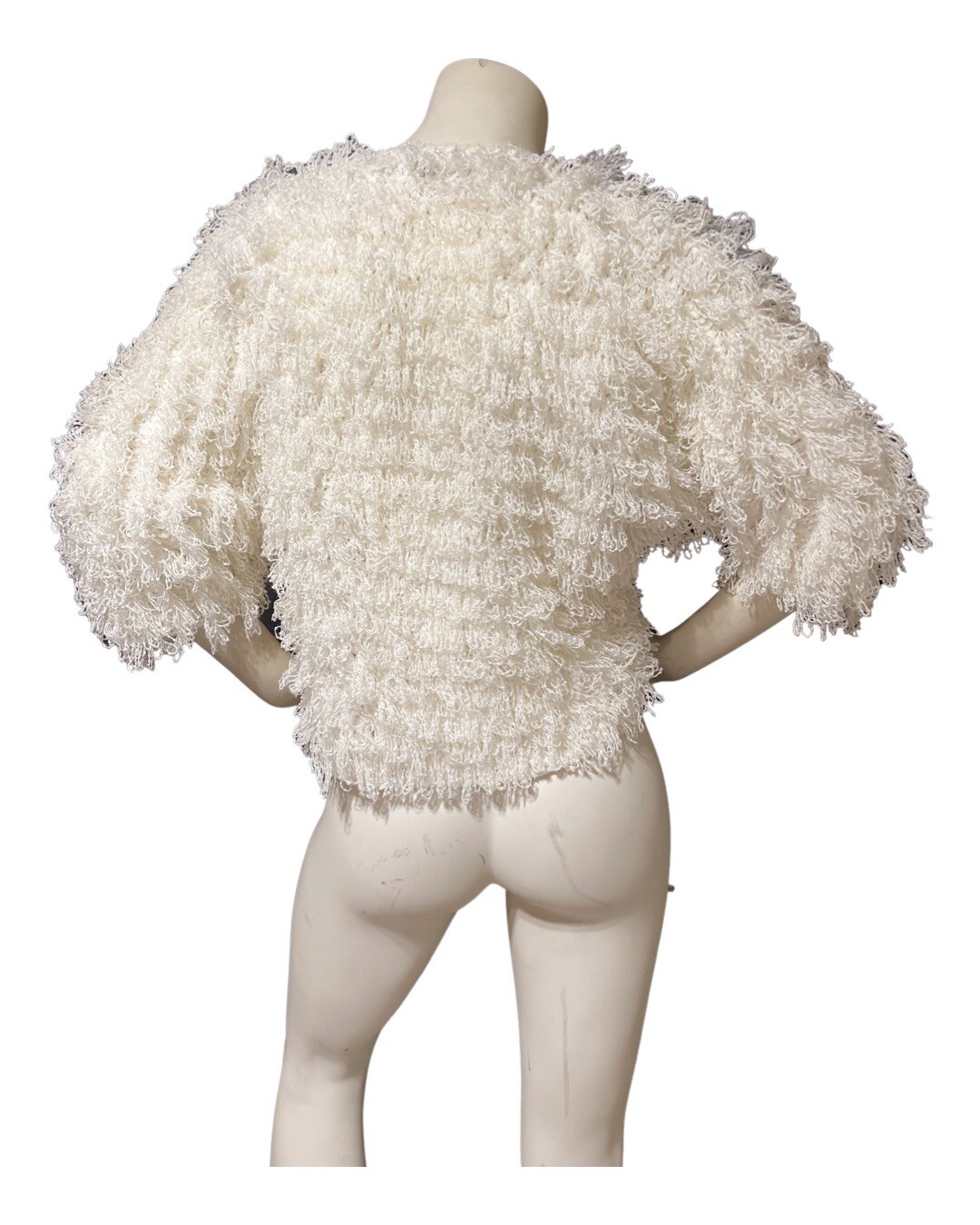 Vintage 80’s Side Effects Shaggy Knit Hand Crochet Sweater Oversized L Geometric