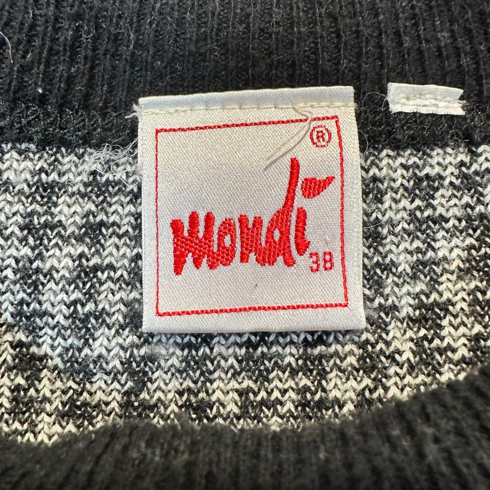 Mondi Houndstooth Rose Sweater Women 38 M Black White Floral Eclectic Vintage