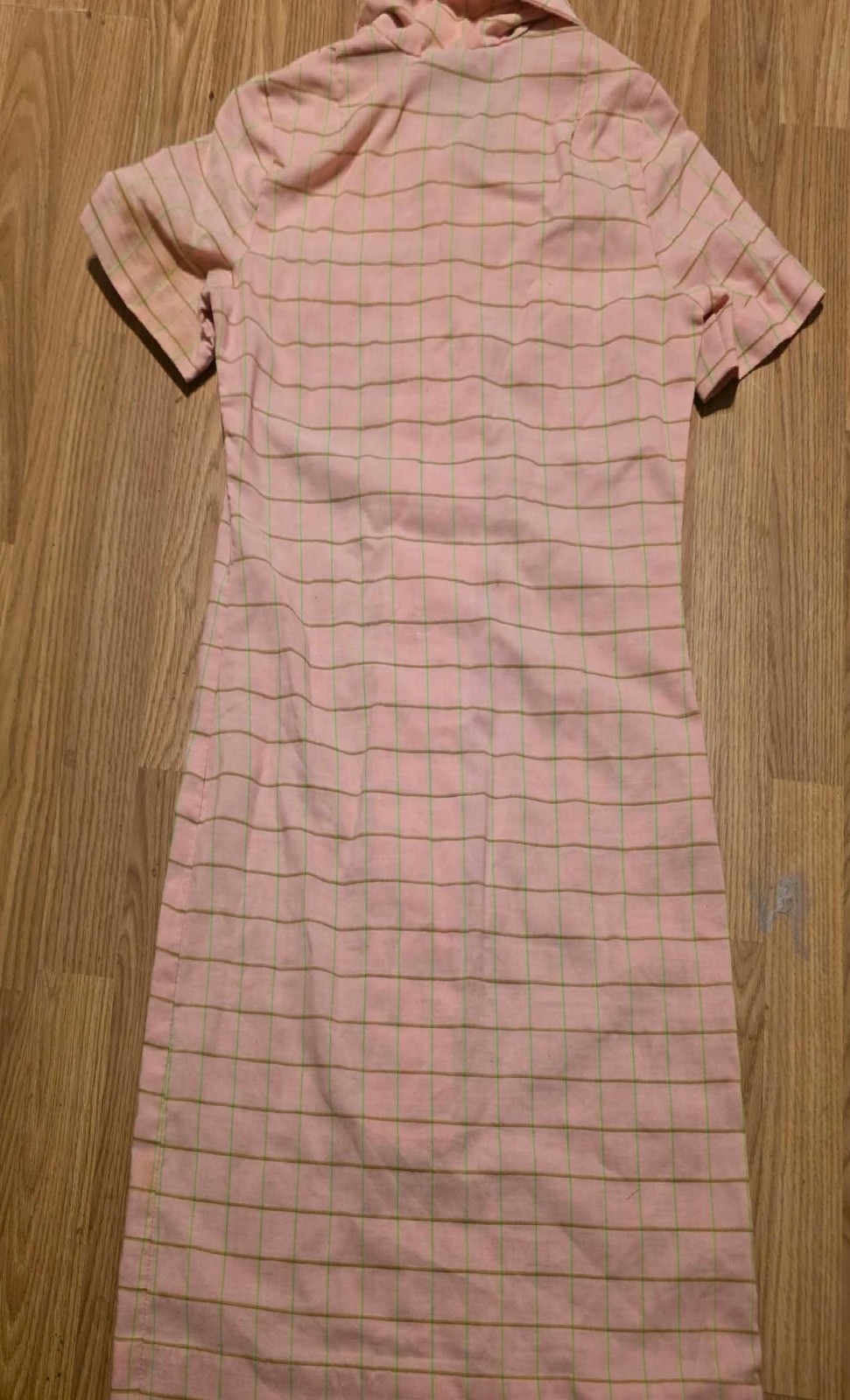 Vintage Nelly Don Pink Plaid Shirt Dress Button Front Cottagecore 1970s Med