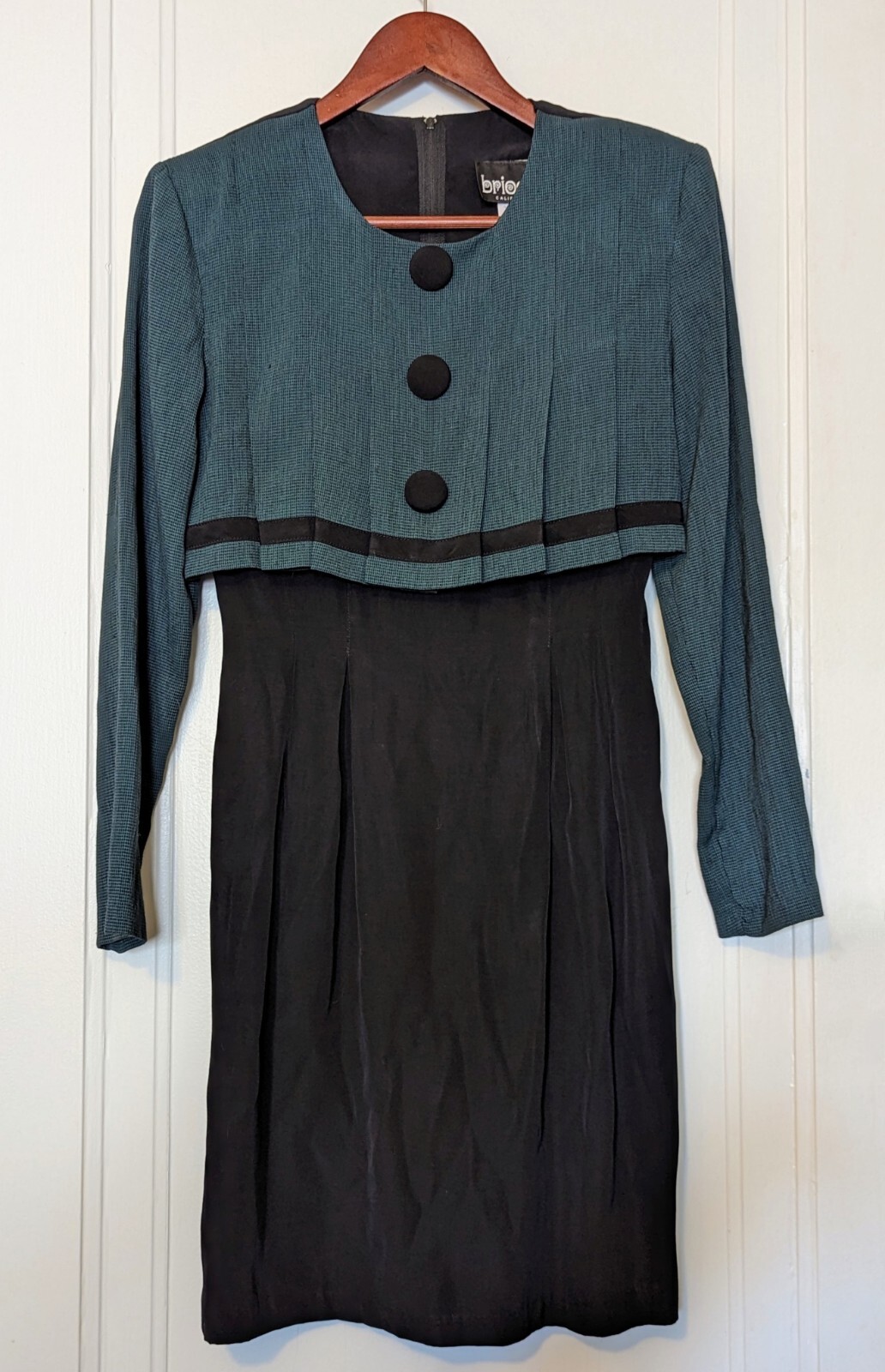 Vintage Brioche California Black And Green Big Button Mini Sheath Dress Size 3/4