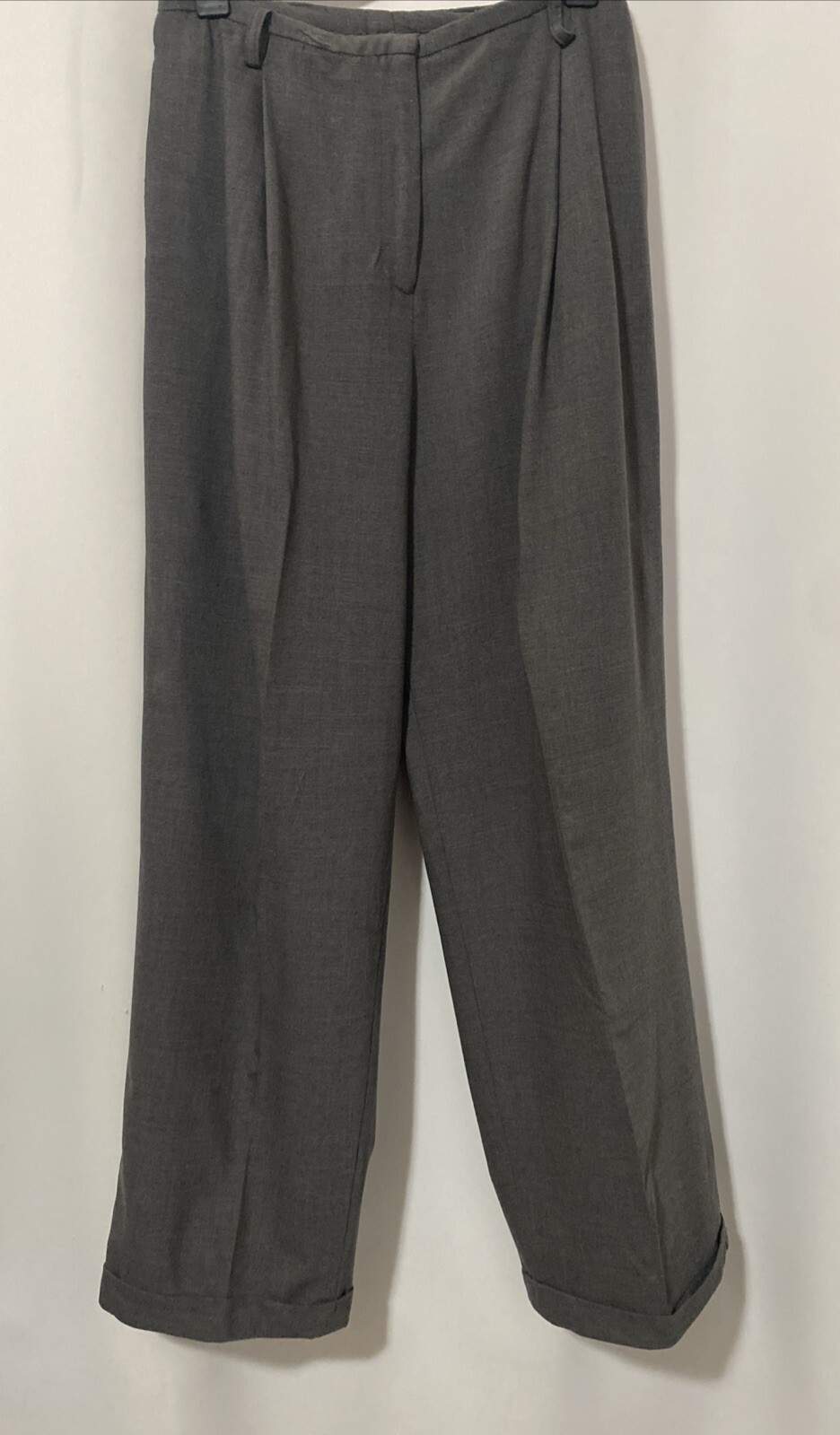 70s 80s Vintage Pants Trousers High Waisted Wide Leg Cuffed Lined SZ 10/12 Gray