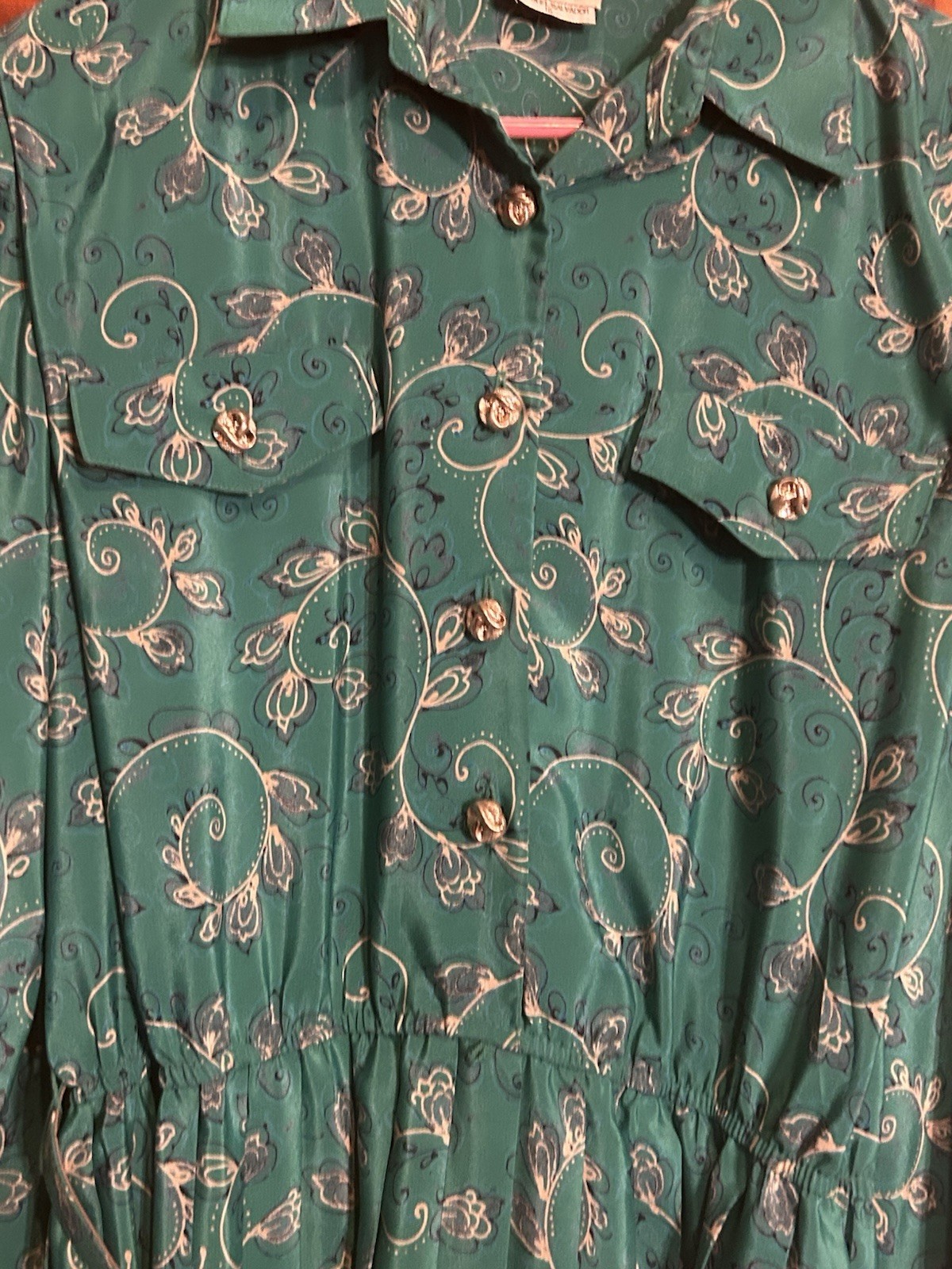 VTG 80s Leslie Fay Secretary Dress Sz 16 Long Sleeve Pleated Midi Green Paisley