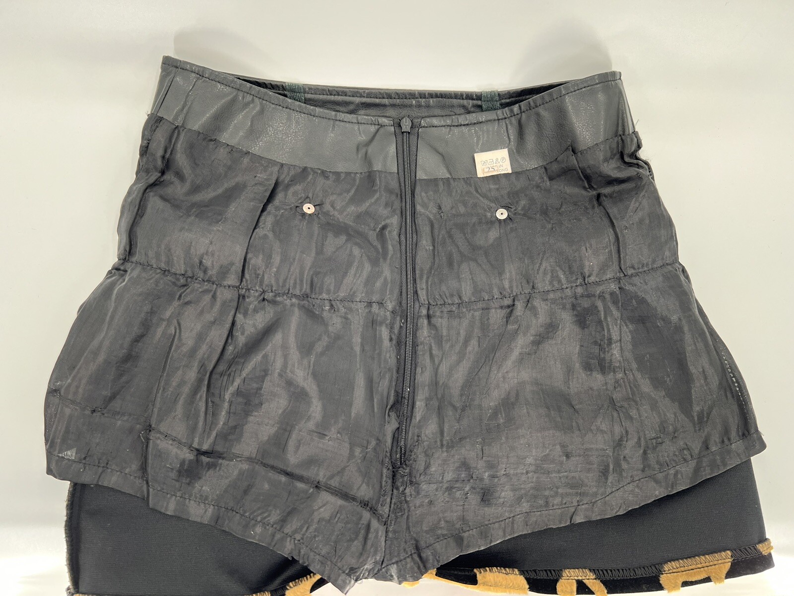 Vintage Mixed Media Mini Skirt Made Hong Kong Vegan Leather Animal print 27″x14″