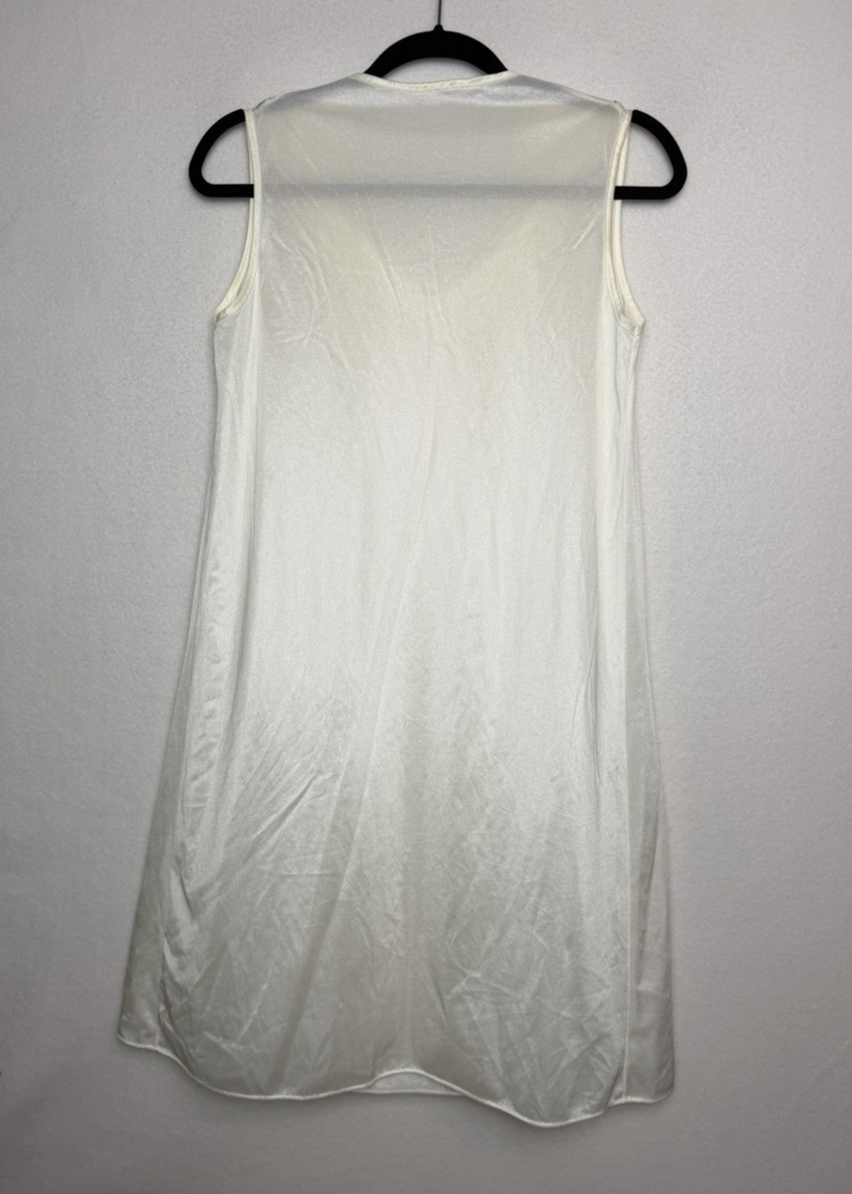 Vintage 1970s Nightgown Sleeveless Off White Pink Trim Tie-Front Detail