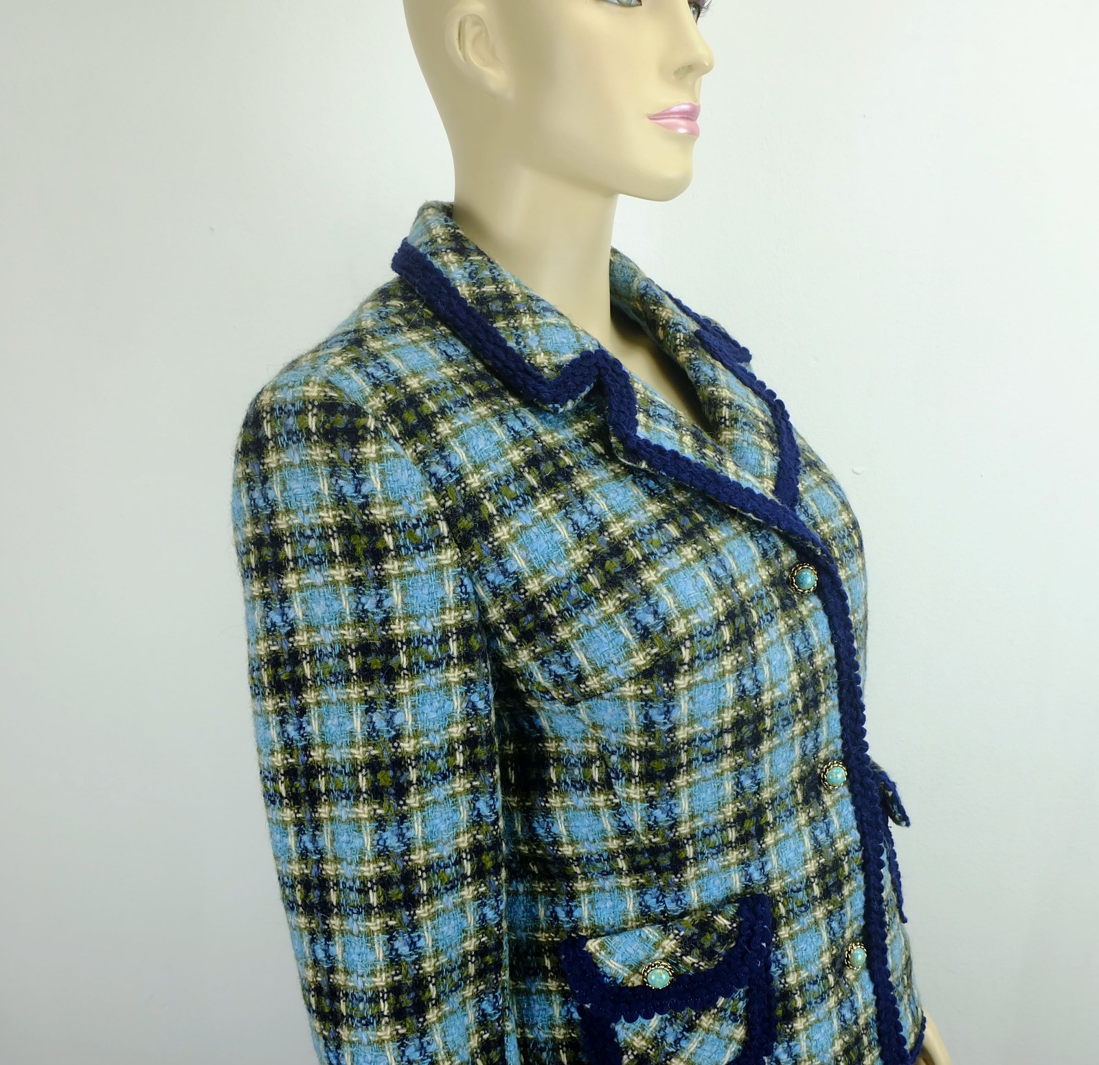 elegant vintage jeune chic costume 1960s size 38/40 plaid wool fabric