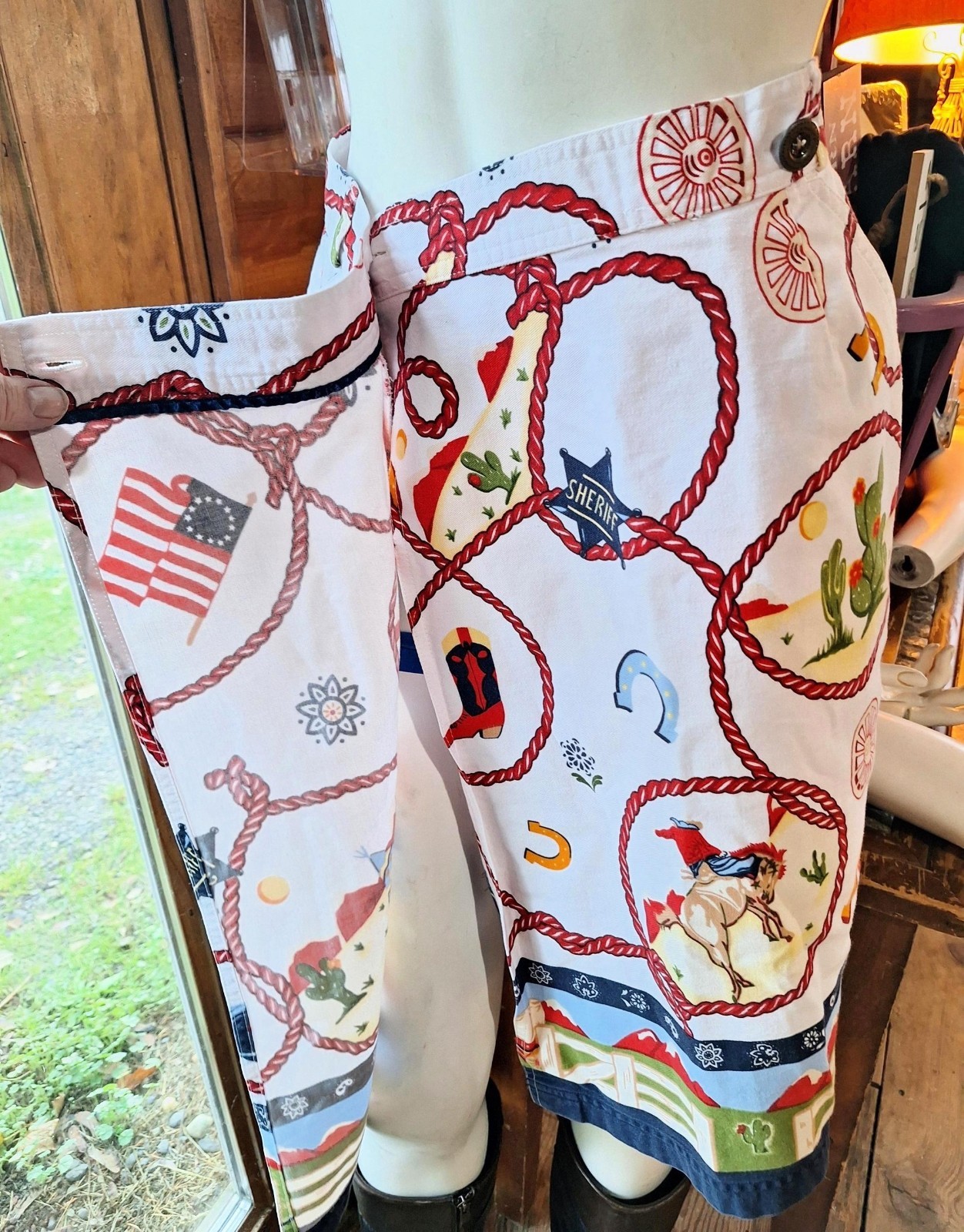 Vintage Wrap Skirt Cotton Twill with Southwest Cowboy Print – 1980s