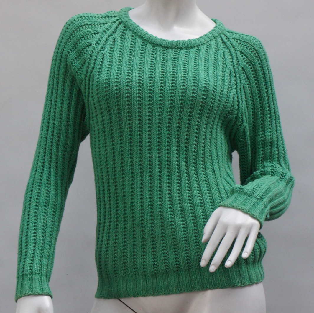 Vintage 80s-90s Green Rib Knit Silk Ramie Sweater By Pamela Roberts Petite Boho