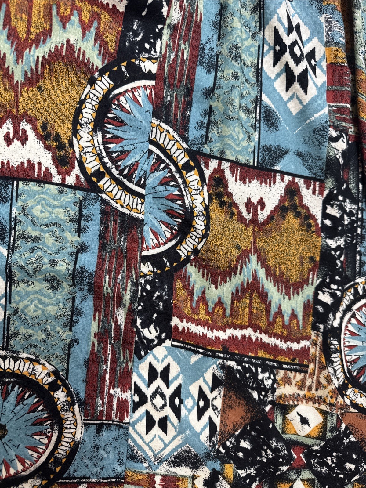Vintage 2 Pc Southwest Mid Length Dress Shirt Skirt Caliche Western Aztec Small