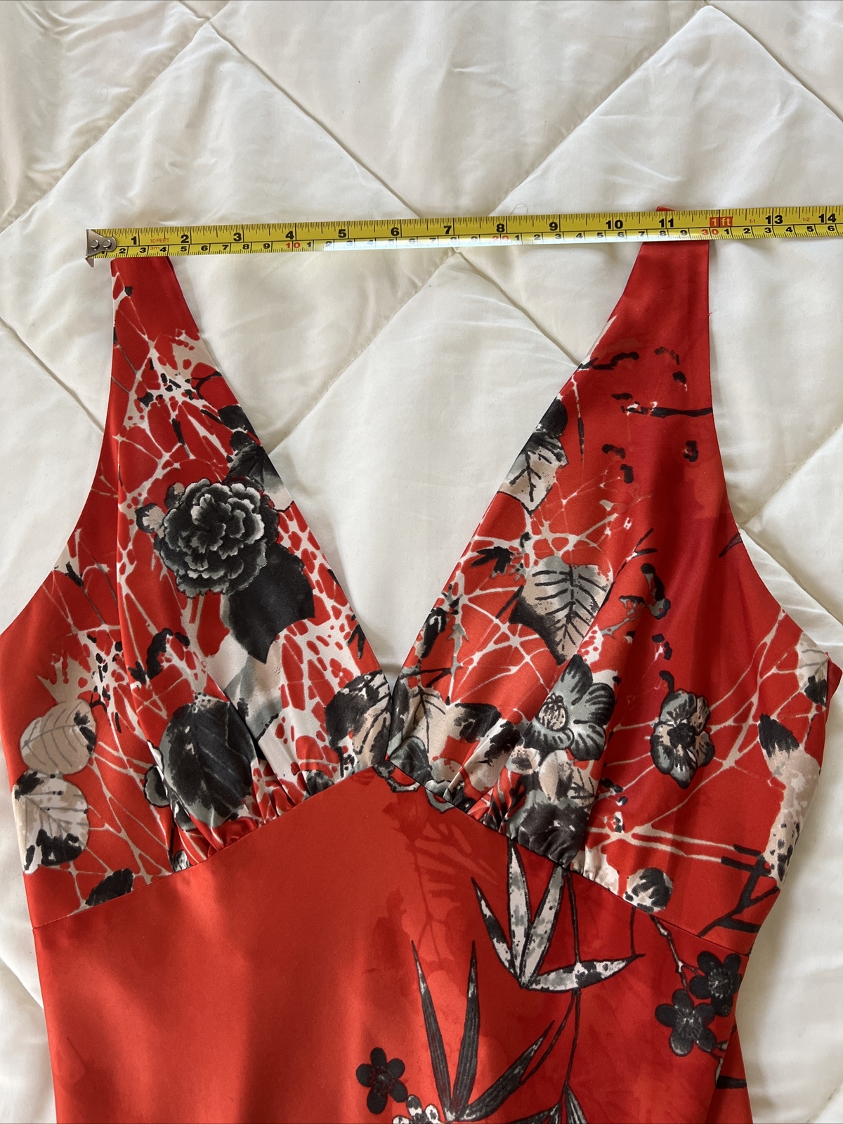Vintage Deep V-neck Sleeveless Lingerie Inspired Floral Orange Maxi Dress S/M