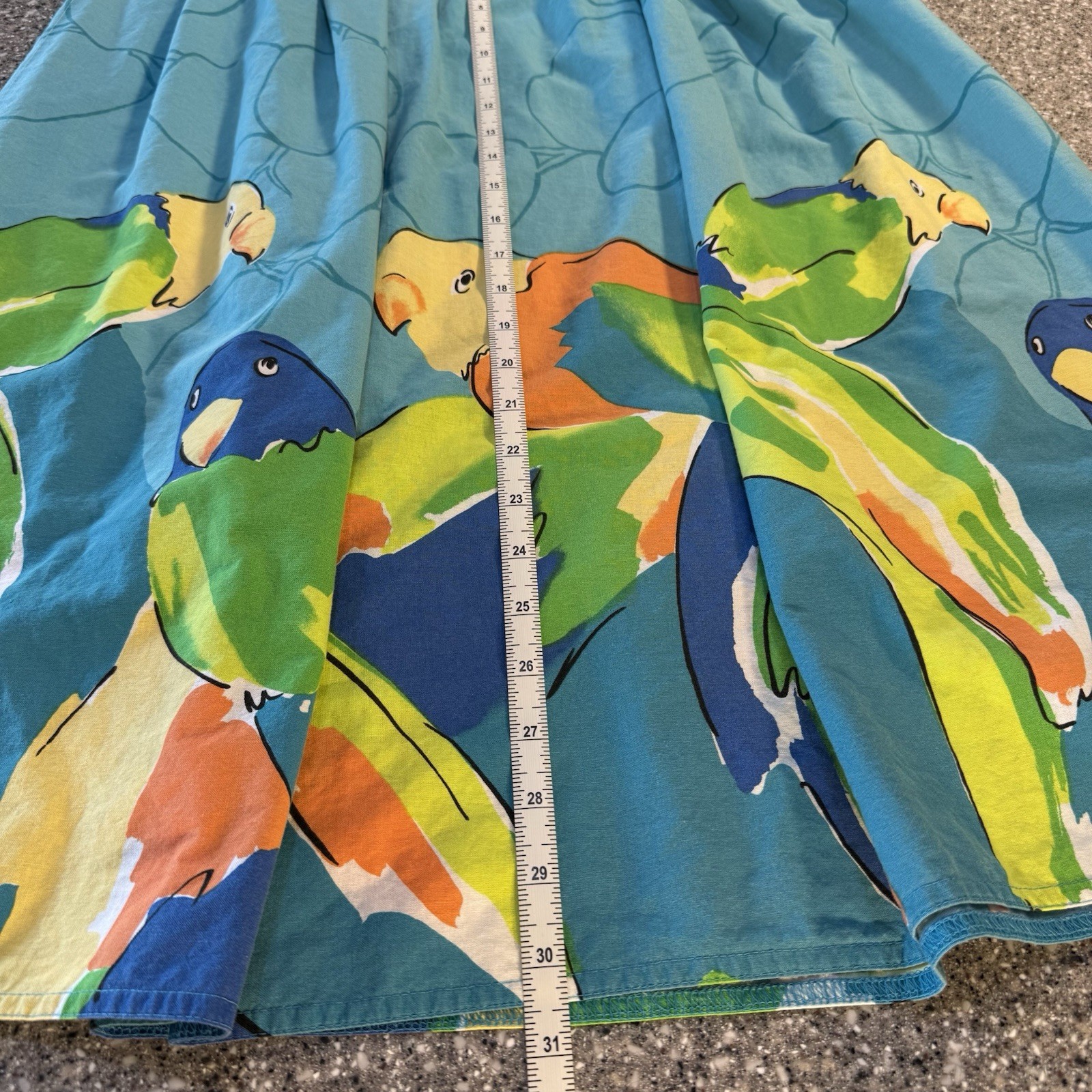 Malia Honolulu VTG 100% Cotton Skirt 14 A-Line Parrot Print Tropical Vacation