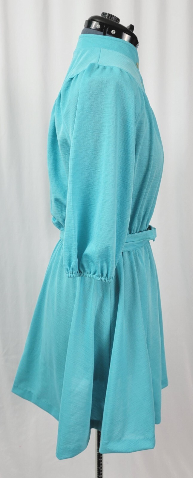 Vtg Ms Sugar Turquoise Dress w Elastic Waist/Rounded Yoke/Raglan Sleeves M/L?