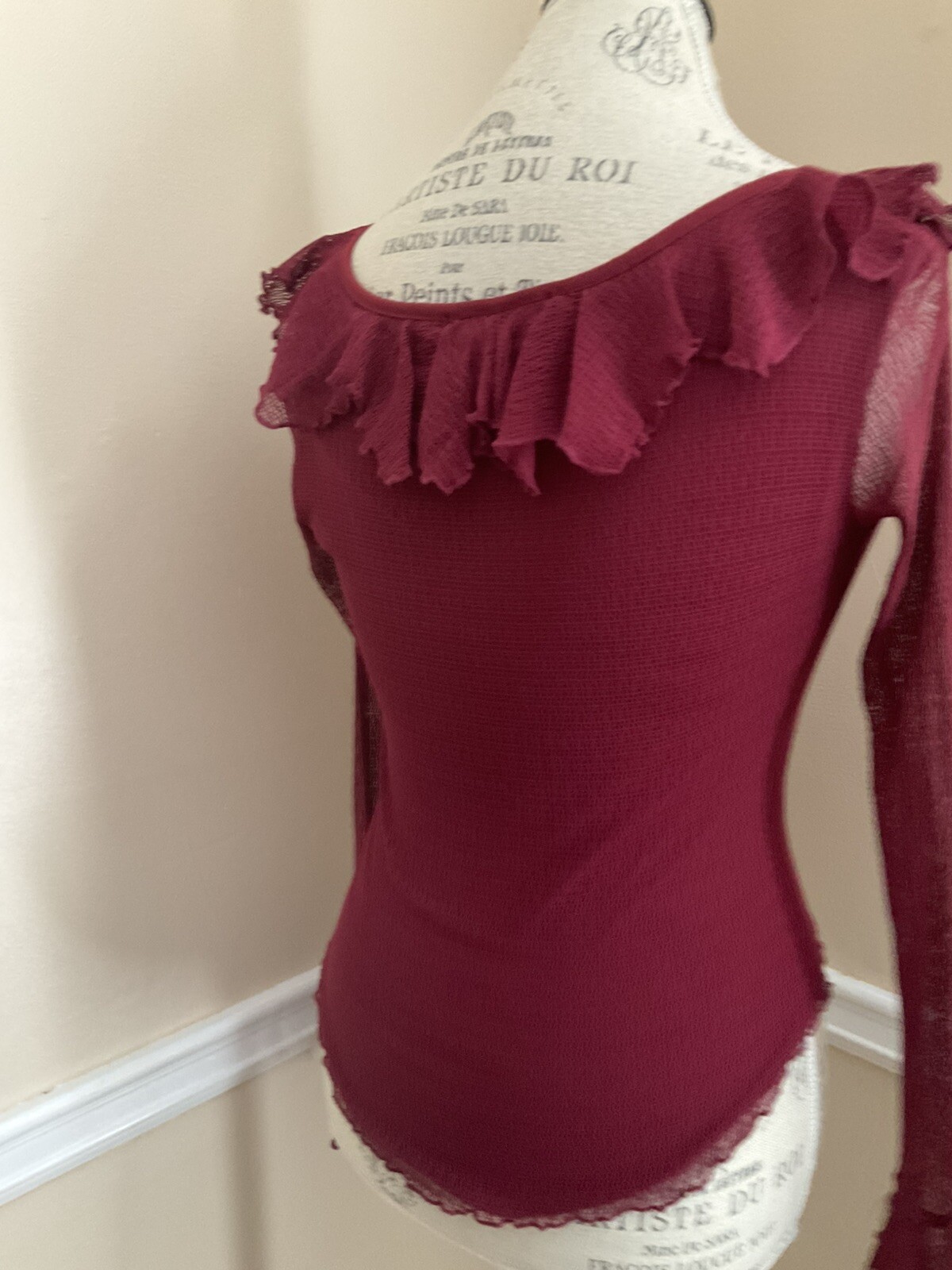 Vtg Y2K Ann Ferriday Maroon Burgundy Grunge Sheer Mesh Top