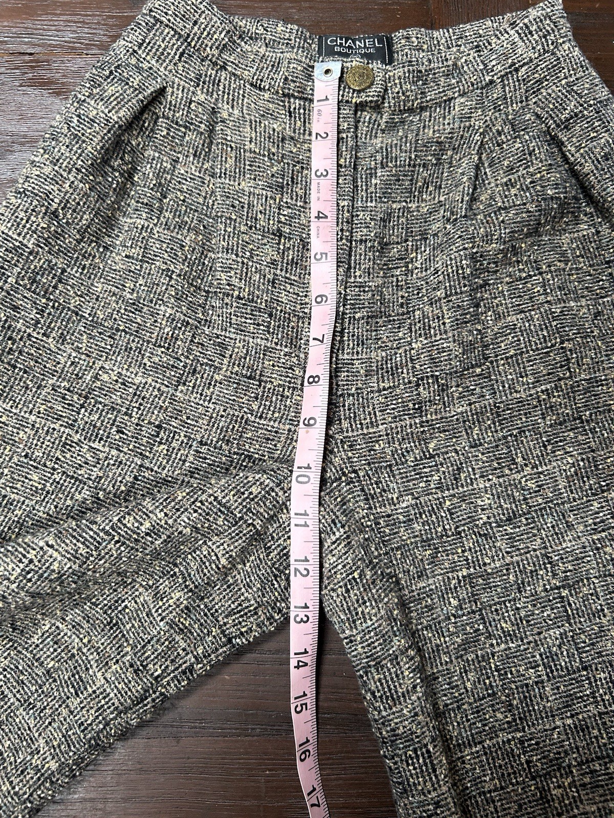 Vintage Chanel Tweed Wide Leg Trousers Wool Blend Silk Lining