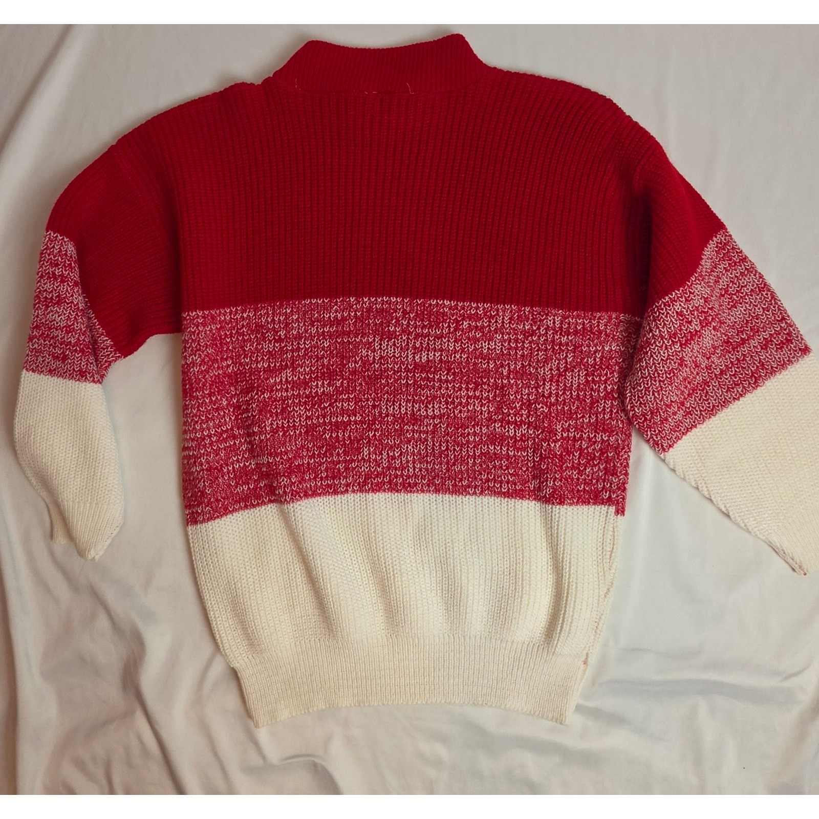 Vintage Adele Knitwear Red Colorblock Ribbed Pullover Sweater Made in USA 80s L